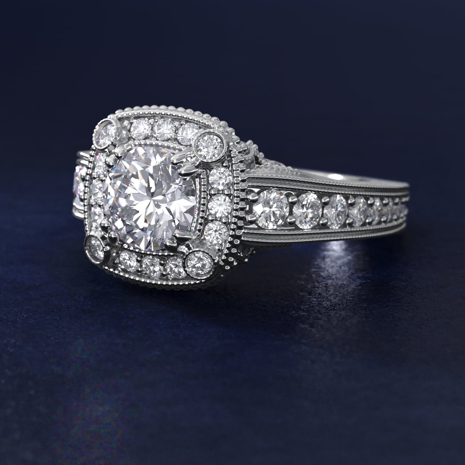 Empire Cushion Halo Engagement Ring in 14k White Gold (1.25 ct. tw.) By Bella Vaughan - Round Center
