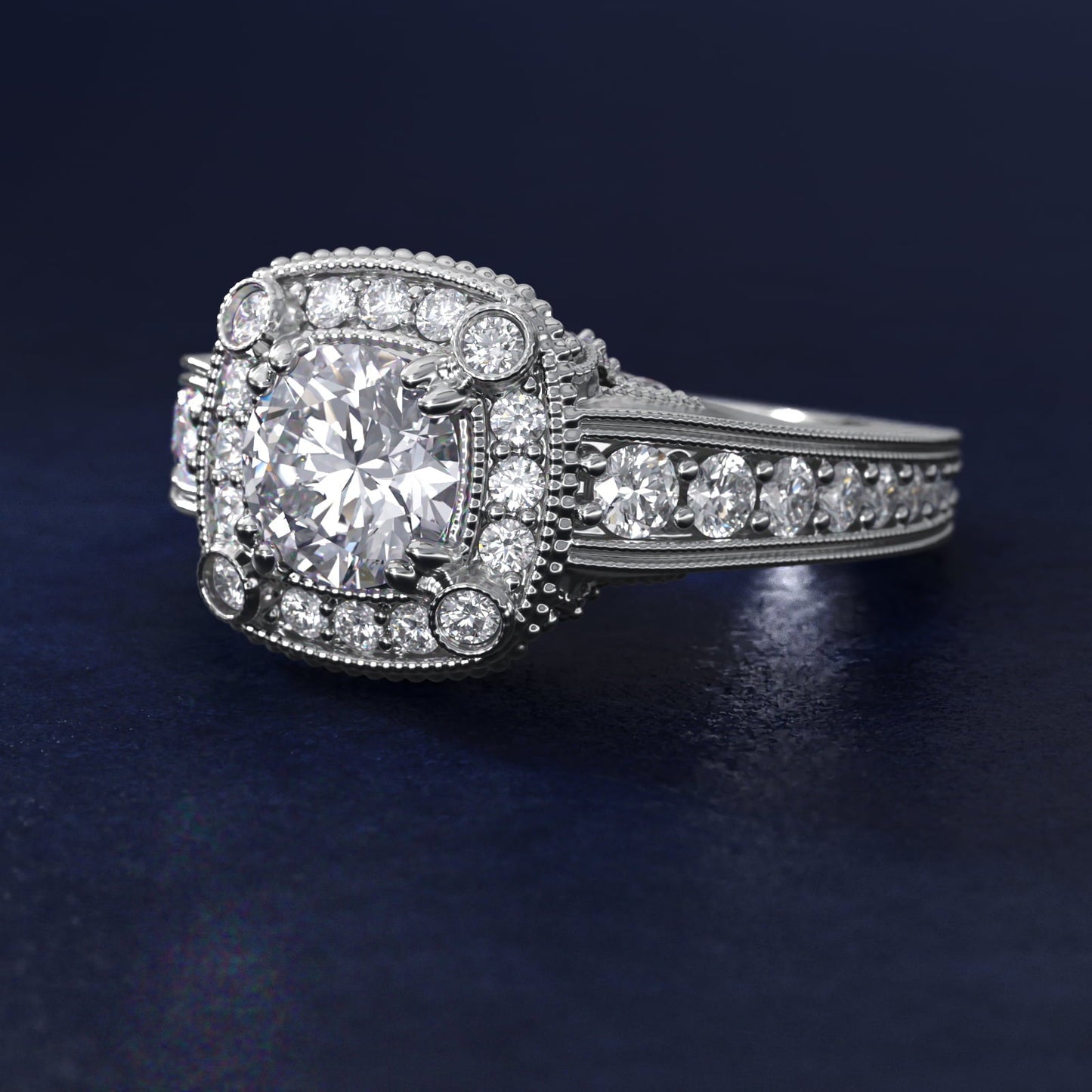 Empire Cushion Halo Engagement Ring in 18k White Gold (1.25 ct. tw.) By Bella Vaughan - Round Center