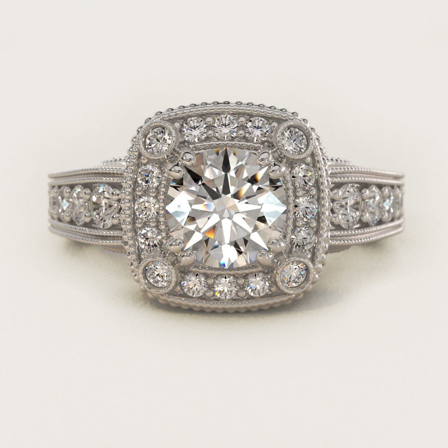 Empire Cushion Halo Engagement Ring in 14k White Gold (1.25 ct. tw.) By Bella Vaughan - Round Center