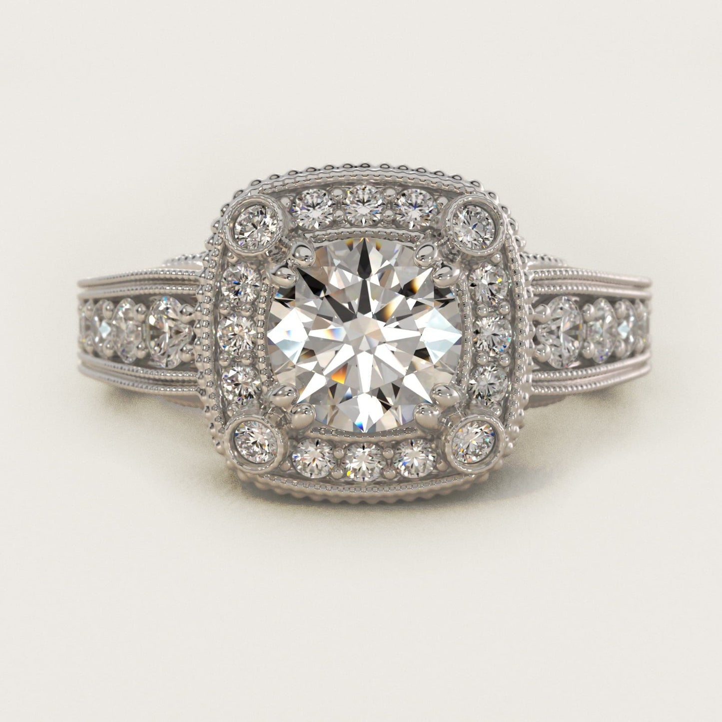Empire Cushion Halo Engagement Ring in 18k White Gold (1.25 ct. tw.) By Bella Vaughan - Round Center