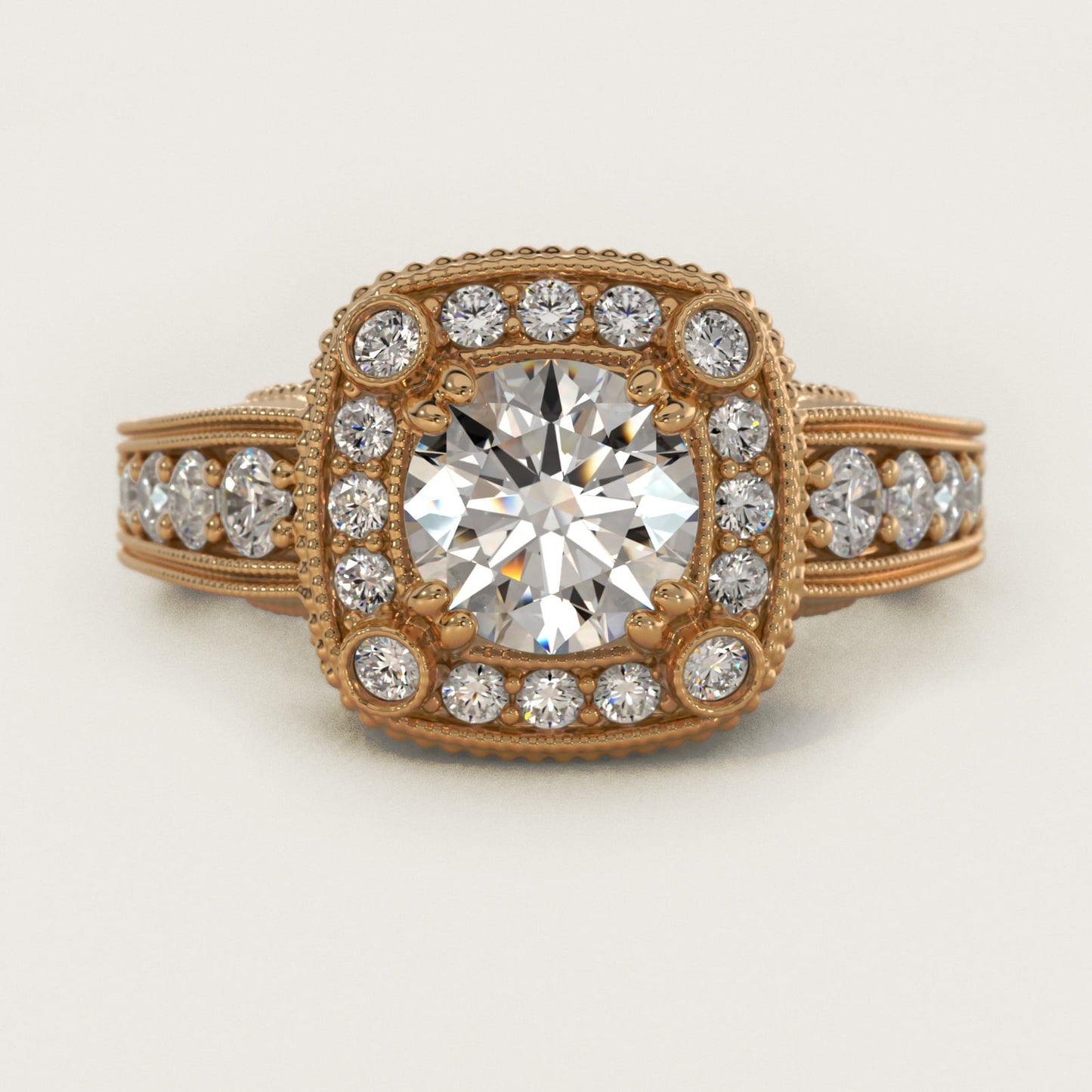Empire Cushion Halo Engagement Ring in 18k Yellow Gold (1.25 ct. tw.) By Bella Vaughan - Round Center