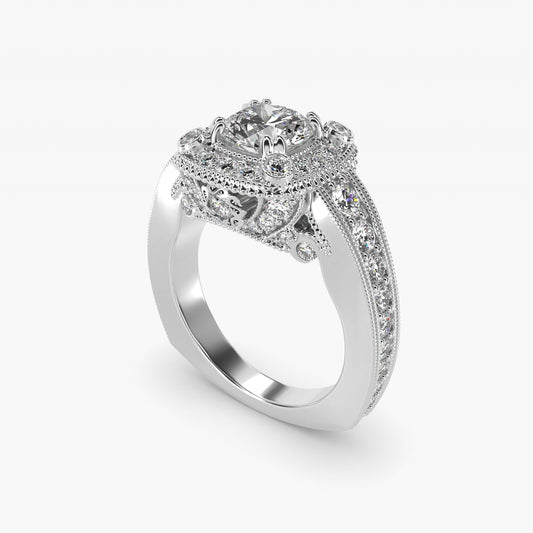 Empire Cushion Halo Engagement Ring in Platinum (1.25 ct. tw.) By Bella Vaughan - Round Center