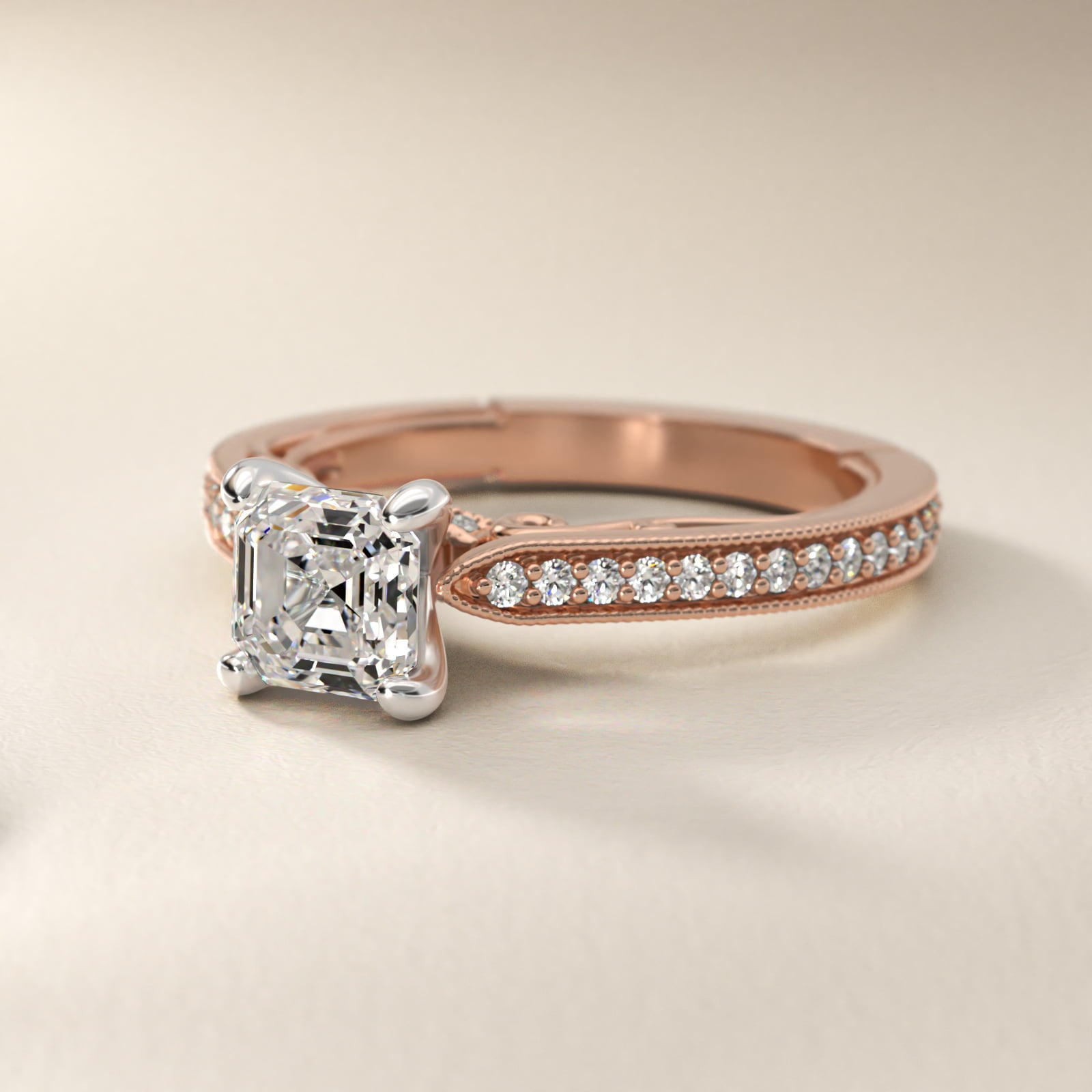 Enchanted Scroll Vintage-Style Engagement Ring In 14K Rose Gold By James Allen - Asscher Center