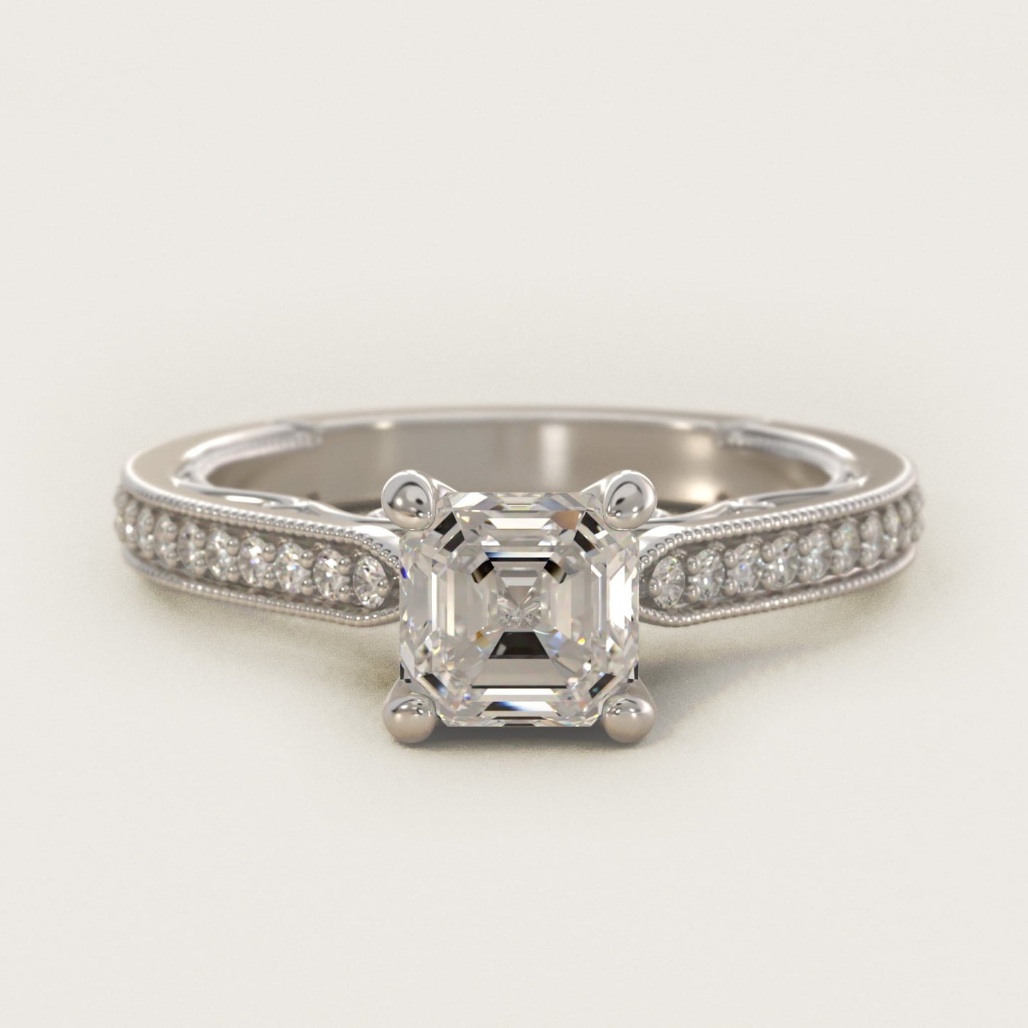 Enchanted Scroll Vintage-Style Engagement Ring In 18k White Gold By James Allen - Asscher Center