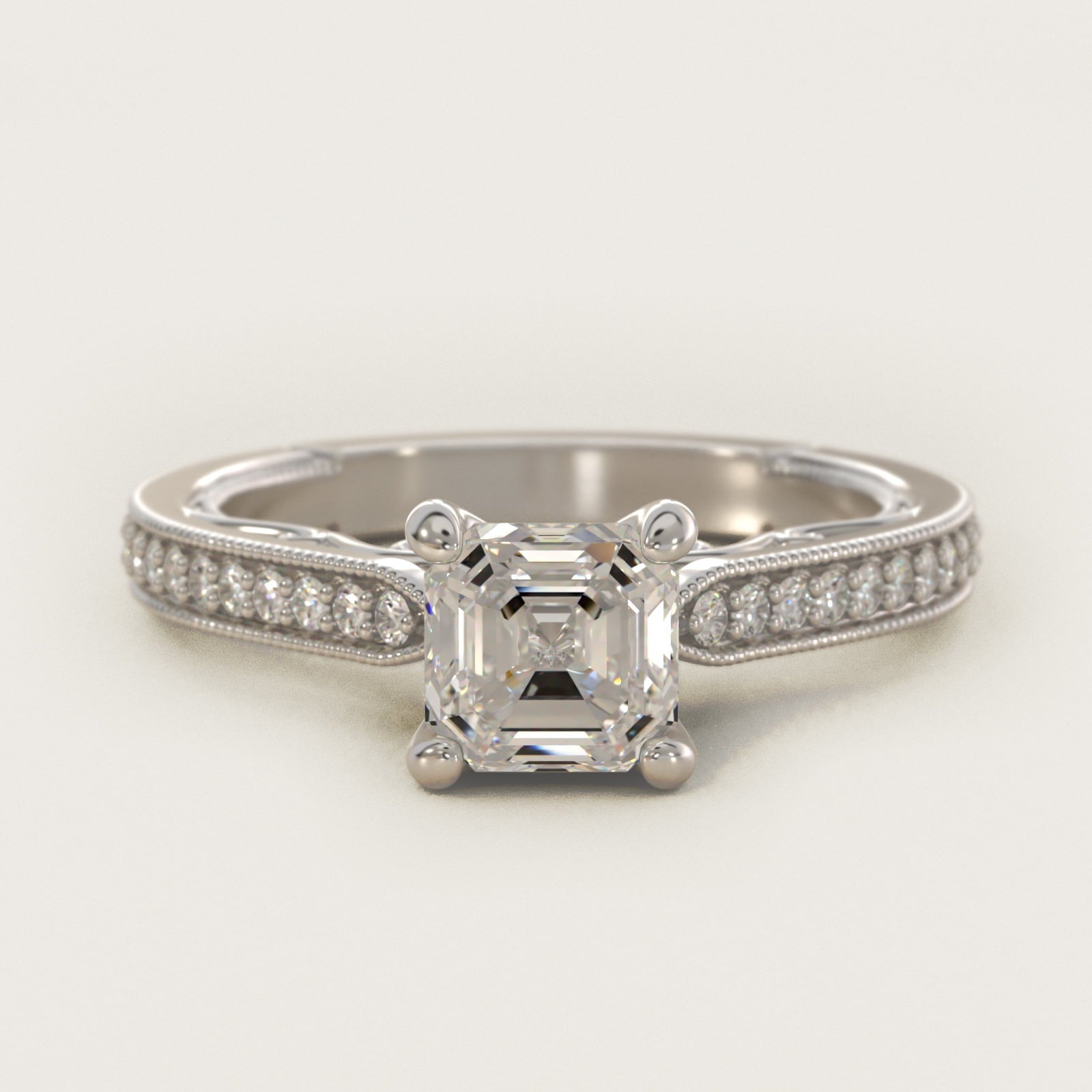 Enchanted Scroll Vintage-Style Engagement Ring In 18k White Gold By James Allen - Asscher Center