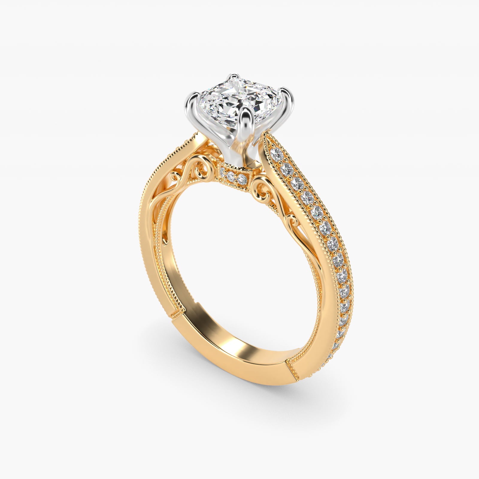 Enchanted Scroll Vintage-Style Engagement Ring In 14K Yellow Gold By James Allen - Asscher Center