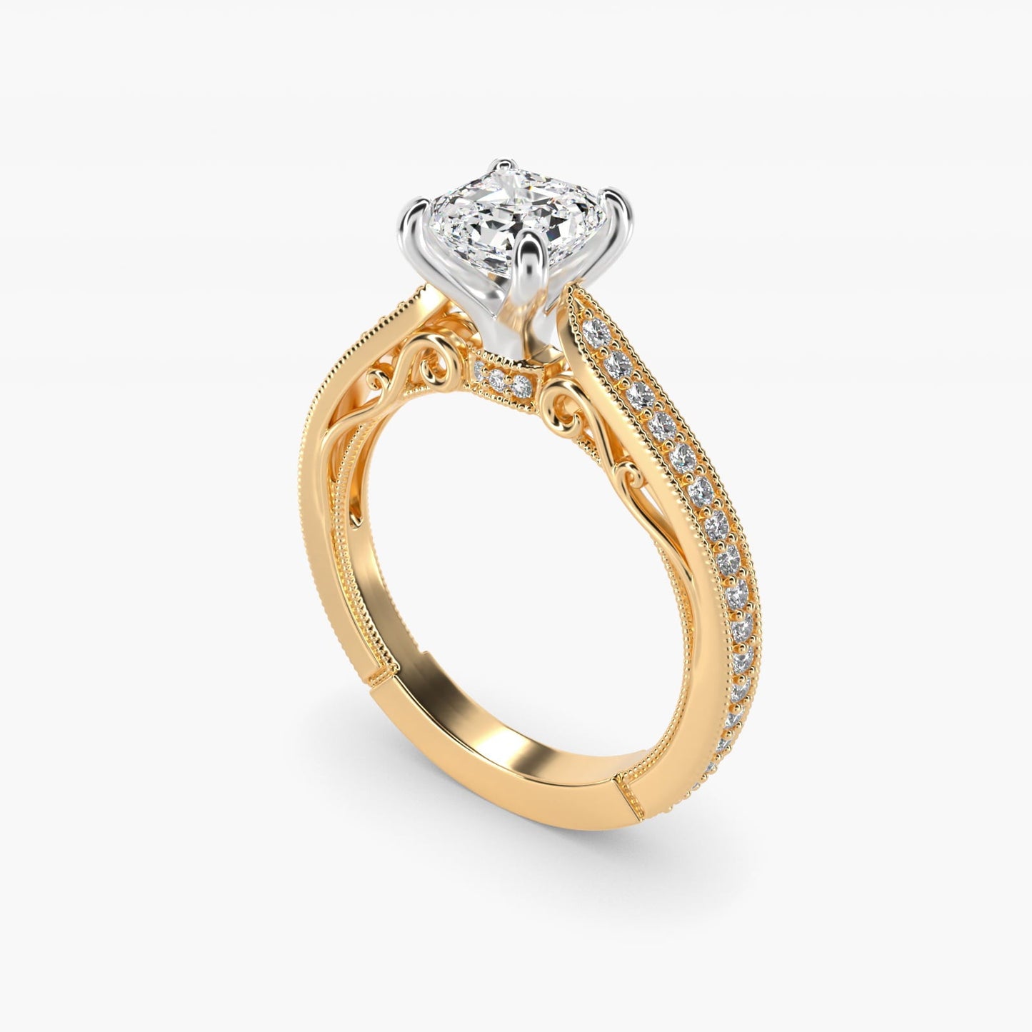 Enchanted Scroll Vintage-Style Engagement Ring In 18k Yellow Gold By James Allen - Asscher Center