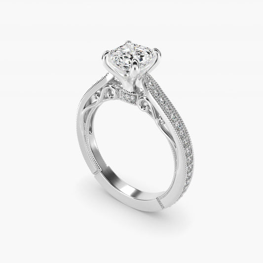 Enchanted Scroll Vintage-Style Engagement Ring In Platinum By James Allen - Asscher Center