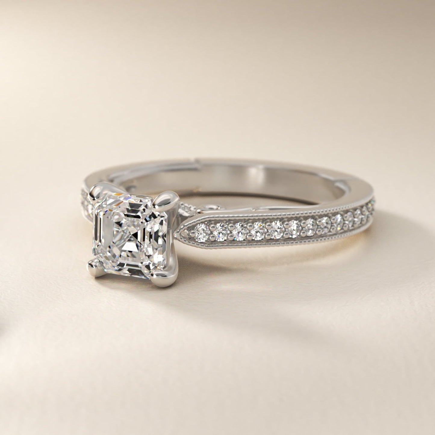 Enchanted Scroll Vintage-Style Engagement Ring In Platinum By James Allen - Asscher Center