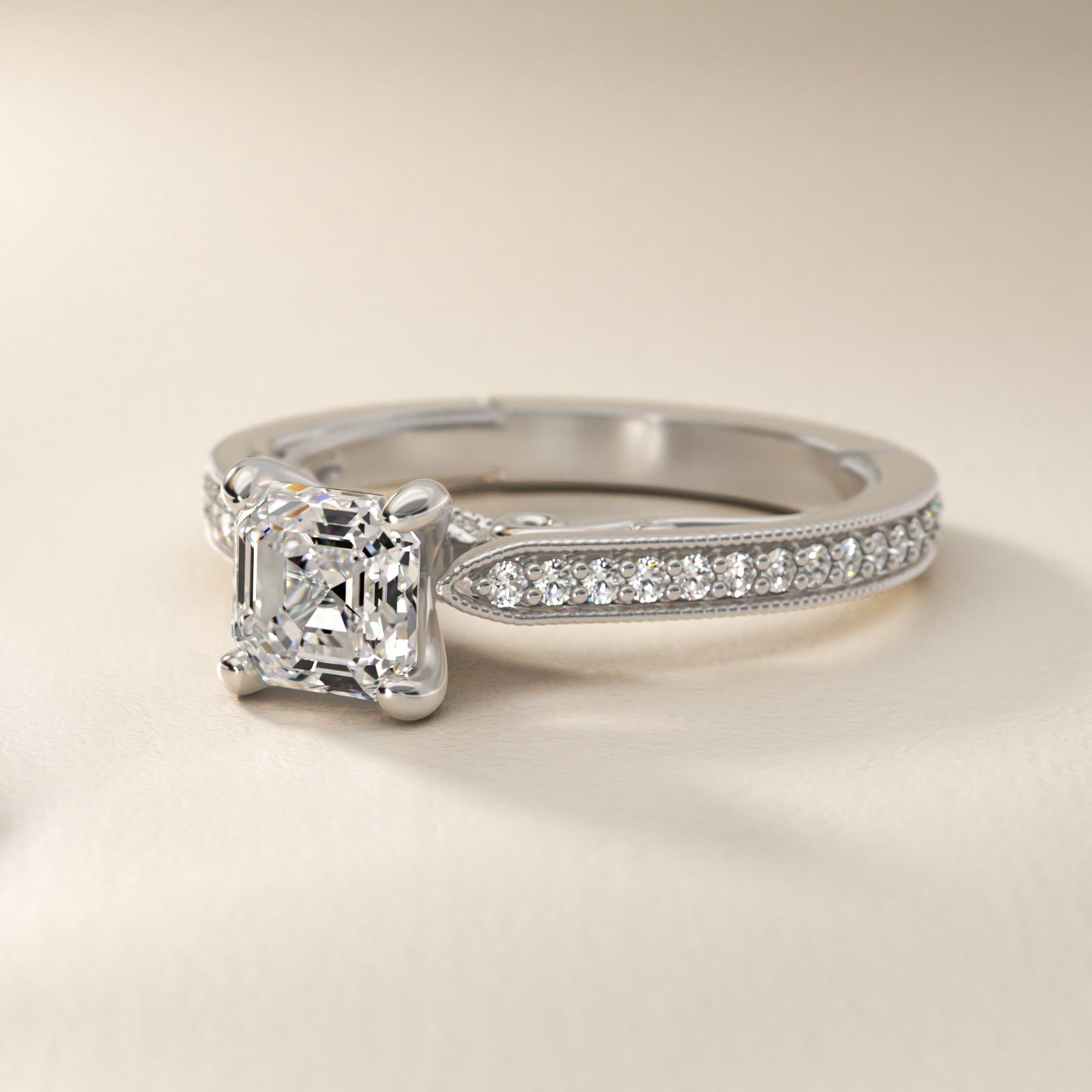 Enchanted Scroll Vintage-Style Engagement Ring In Platinum By James Allen - Asscher Center