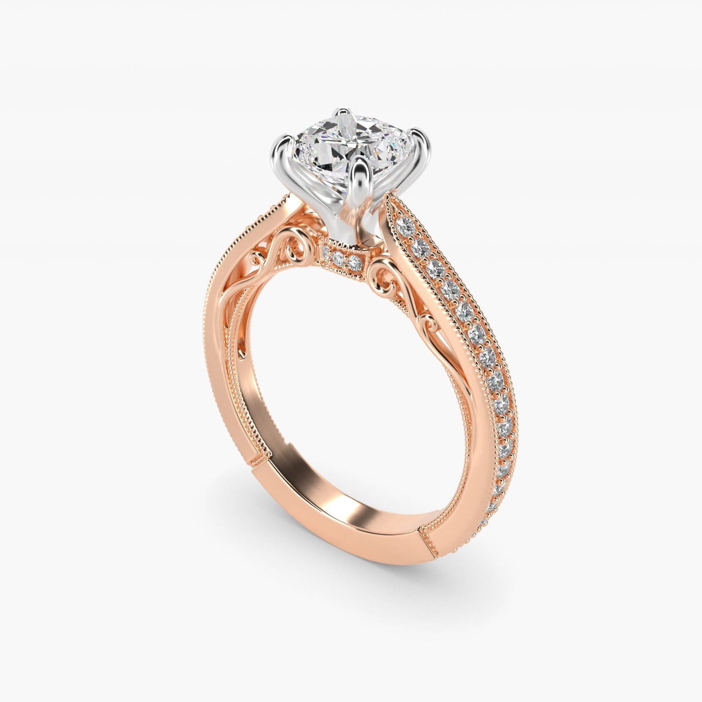 Enchanted Scroll Vintage-Style Engagement Ring In 18k Rose Gold By James Allen - Cushion Center