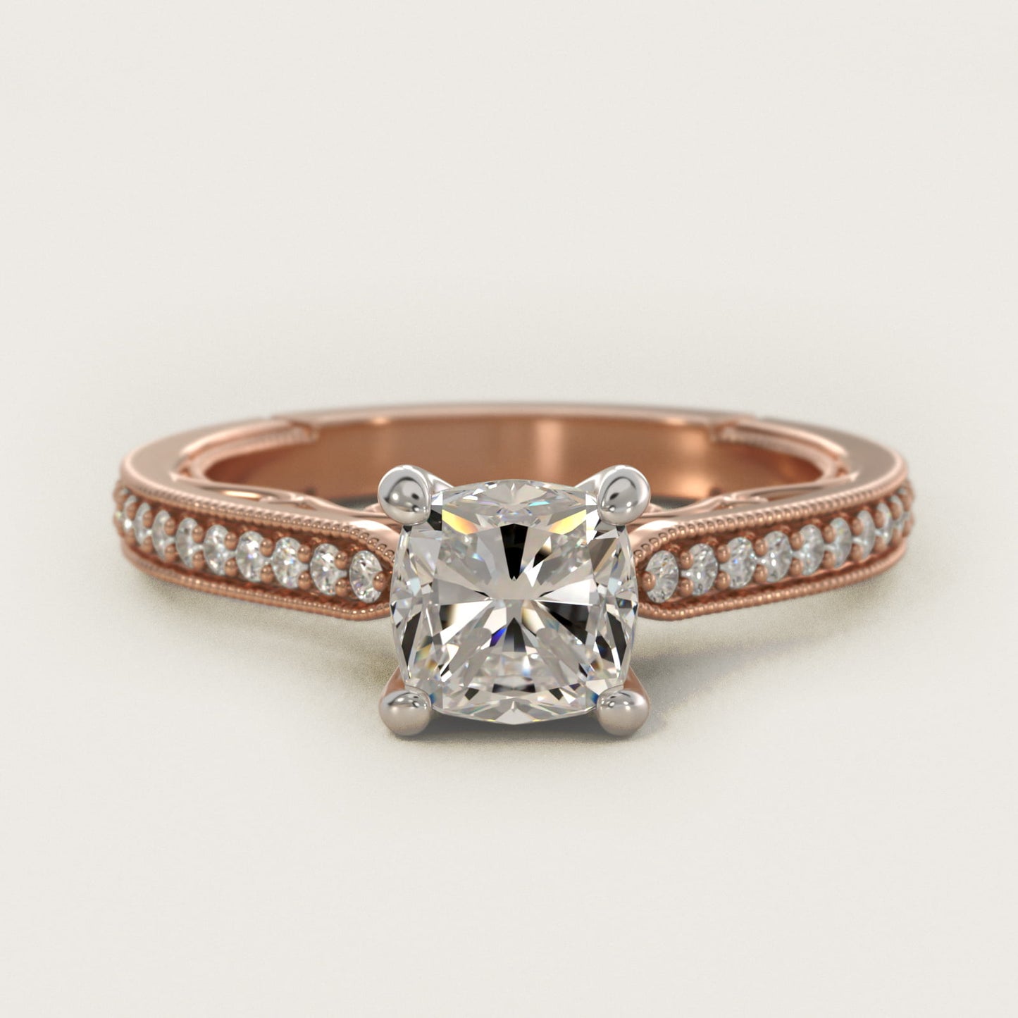 Enchanted Scroll Vintage-Style Engagement Ring In 14K Rose Gold By James Allen - Cushion Center