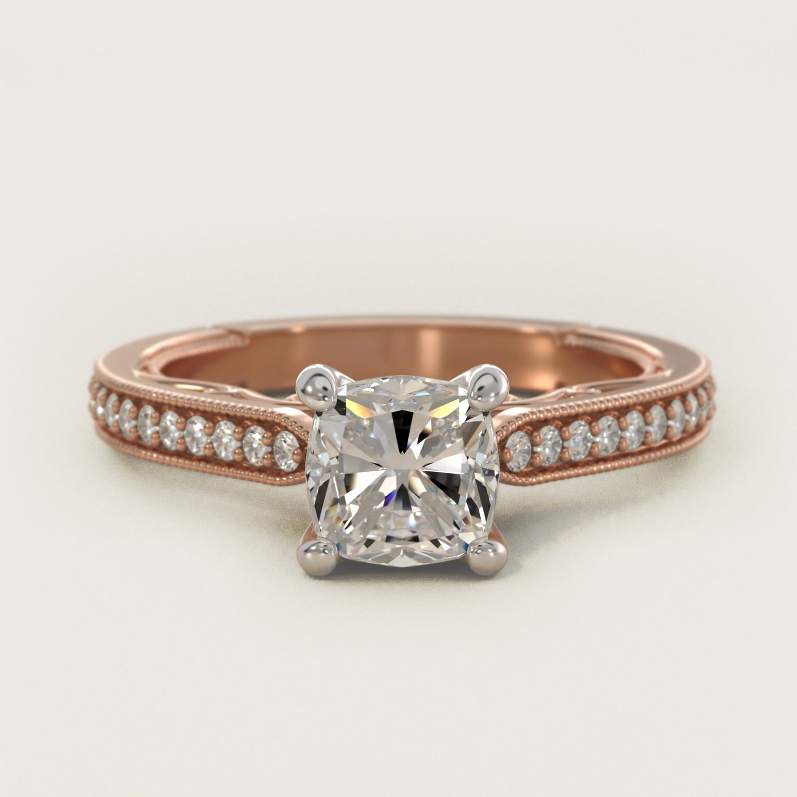 Enchanted Scroll Vintage-Style Engagement Ring In 18k Rose Gold By James Allen - Cushion Center