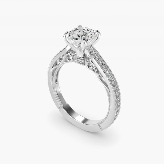 Enchanted Scroll Vintage-Style Engagement Ring In 18k White Gold By James Allen - Cushion Center
