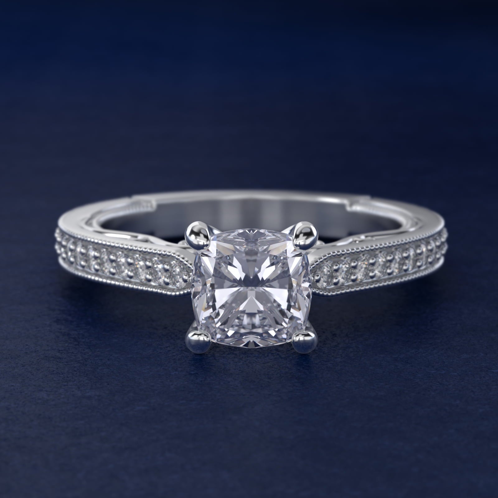 Enchanted Scroll Vintage-Style Engagement Ring In 14K White Gold By James Allen - Cushion Center