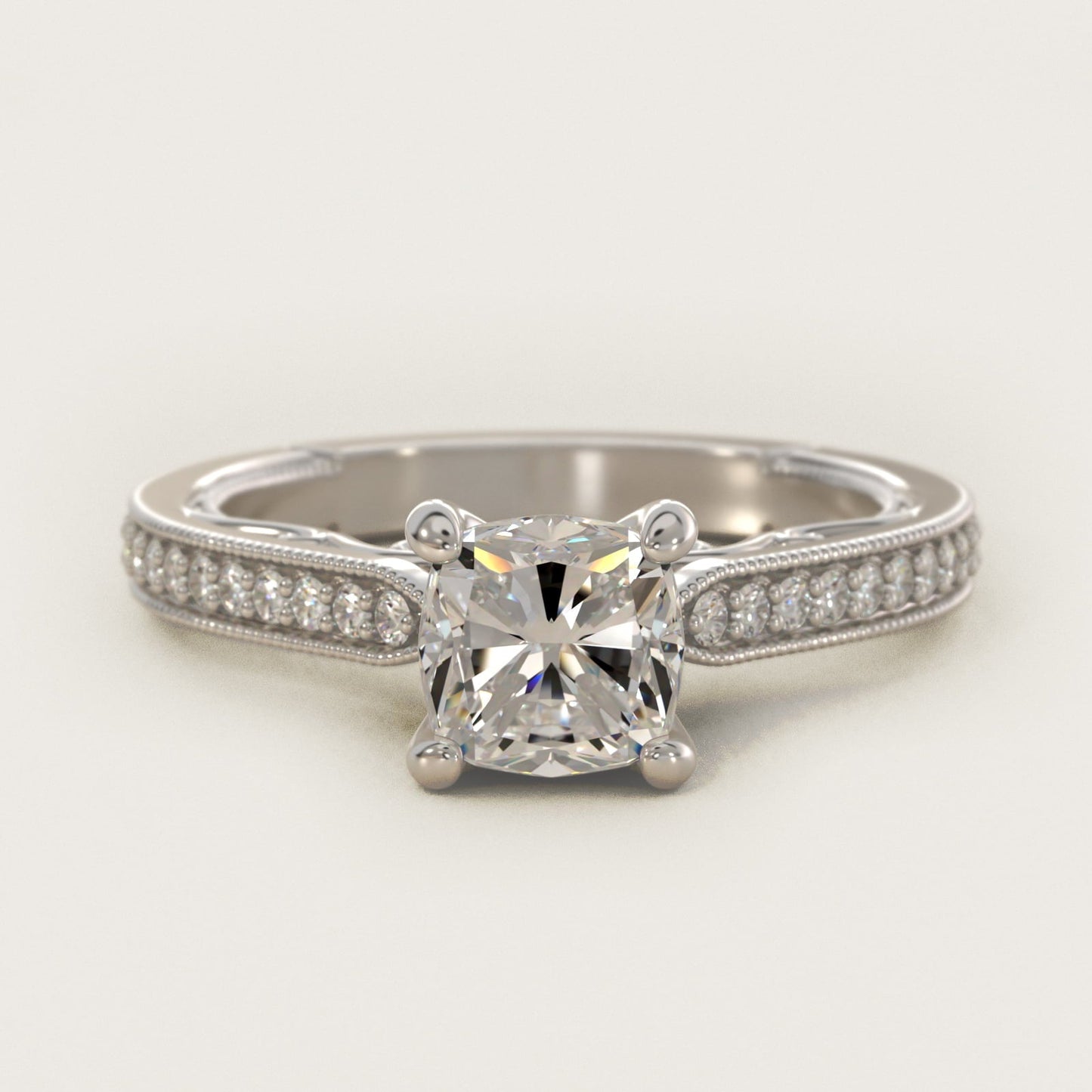 Enchanted Scroll Vintage-Style Engagement Ring In 18k White Gold By James Allen - Cushion Center