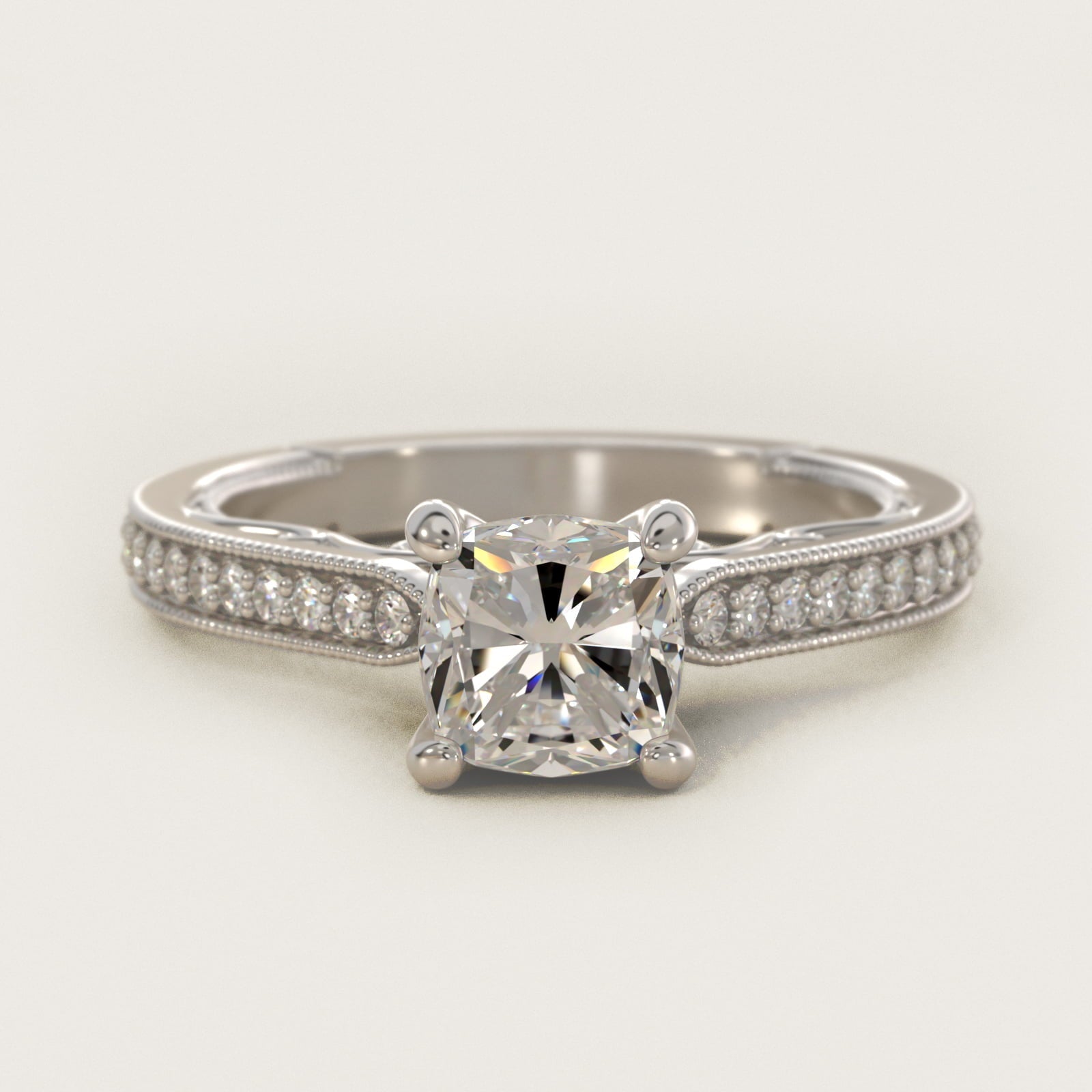 Enchanted Scroll Vintage-Style Engagement Ring In 18k White Gold By James Allen - Cushion Center