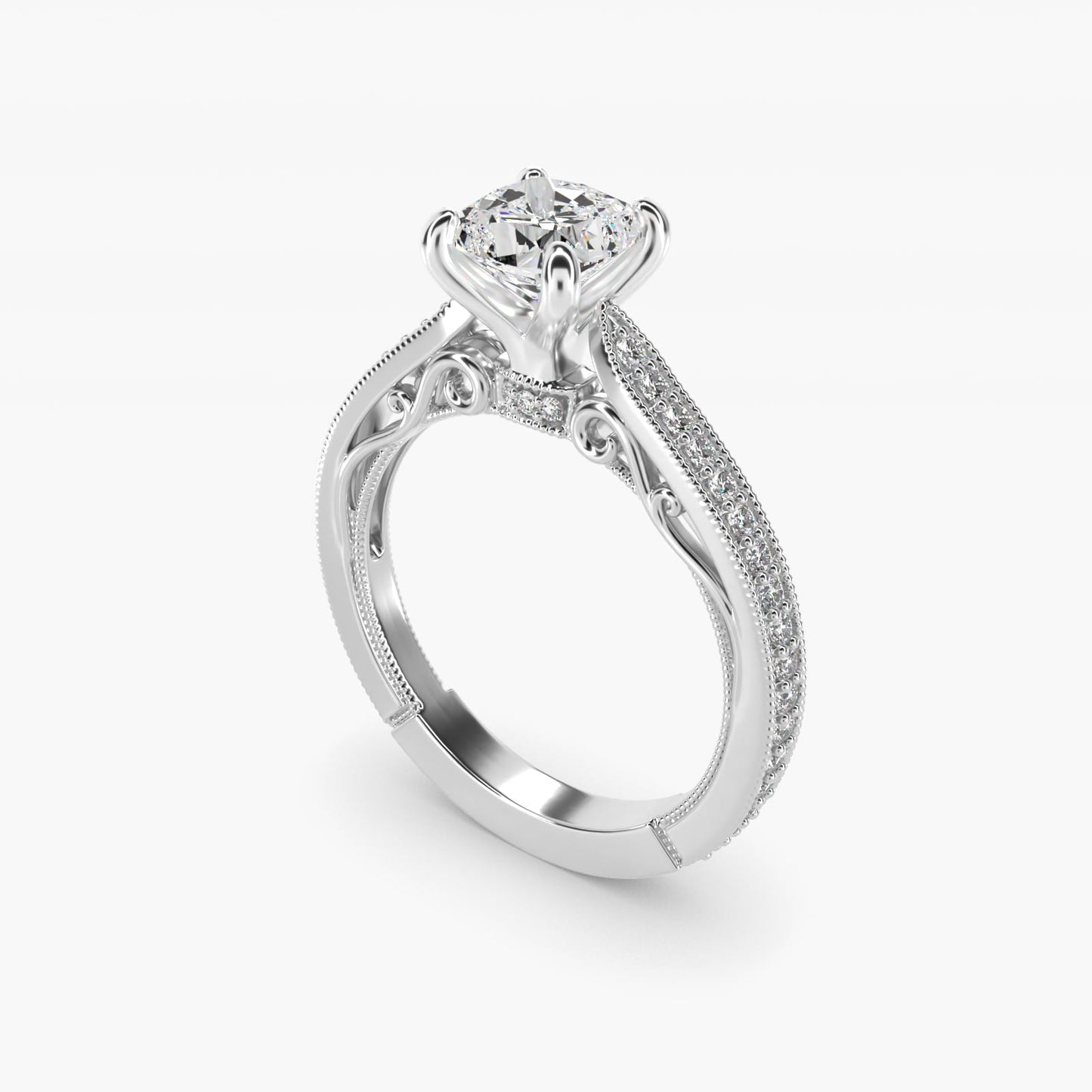 Enchanted Scroll Vintage-Style Engagement Ring In Platinum By James Allen - Cushion Center