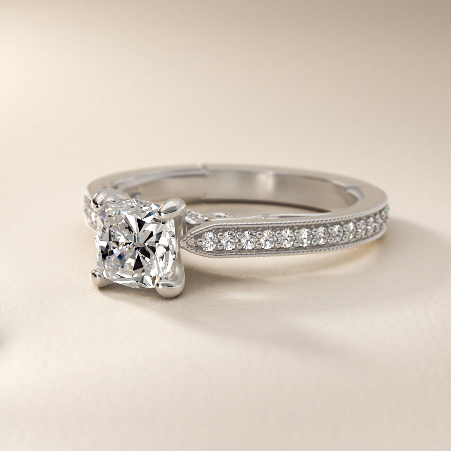 Enchanted Scroll Vintage-Style Engagement Ring In Platinum By James Allen - Cushion Center