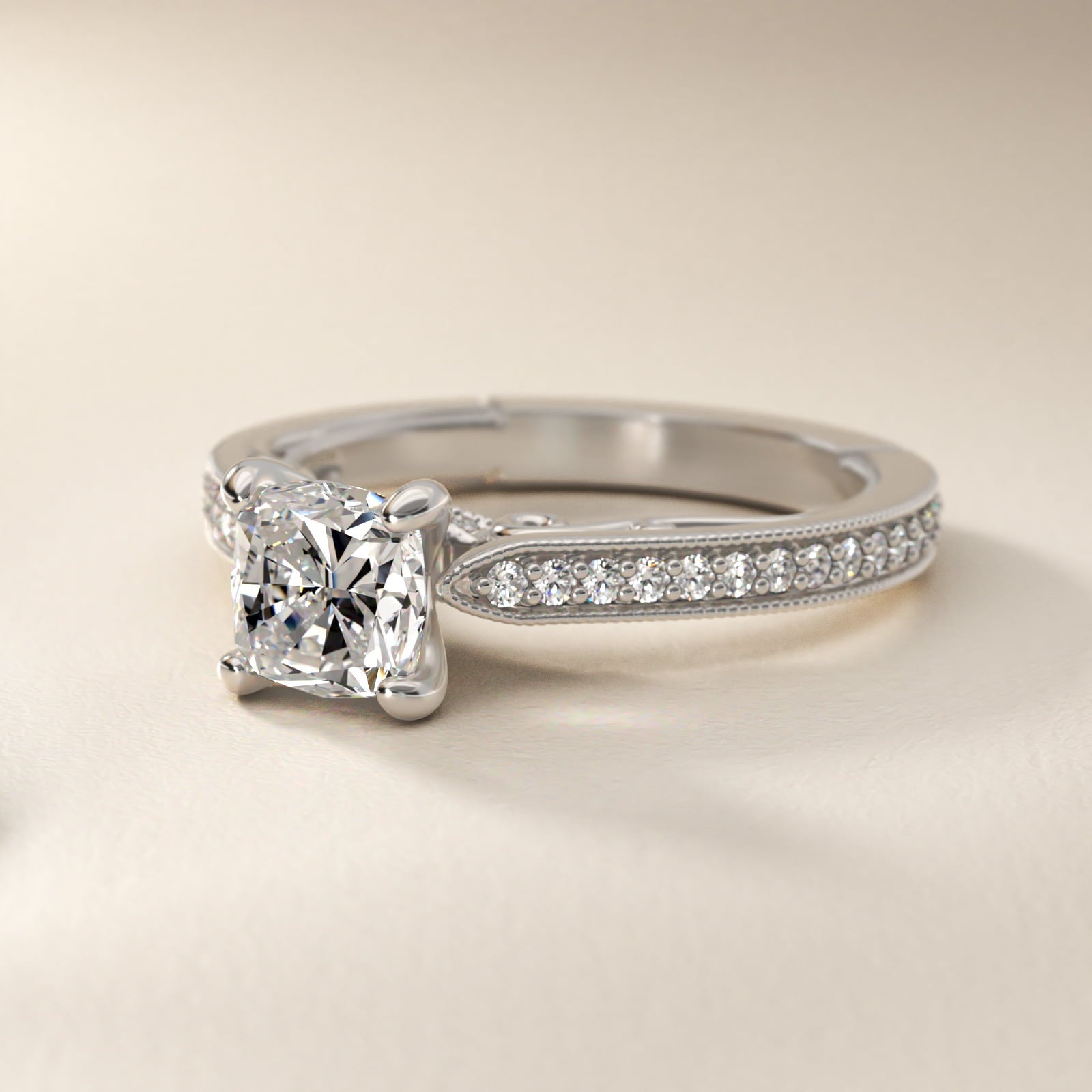 Enchanted Scroll Vintage-Style Engagement Ring In Platinum By James Allen - Cushion Center