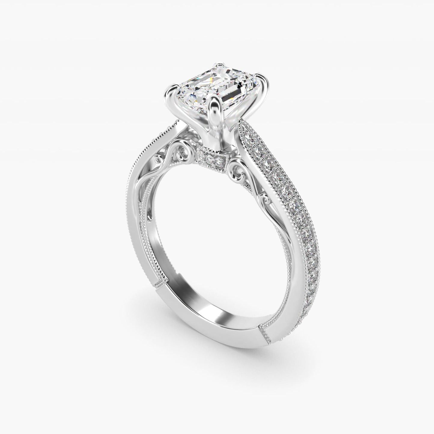 Enchanted Scroll Vintage-Style Engagement Ring In 14K White Gold By James Allen - Emerald Center