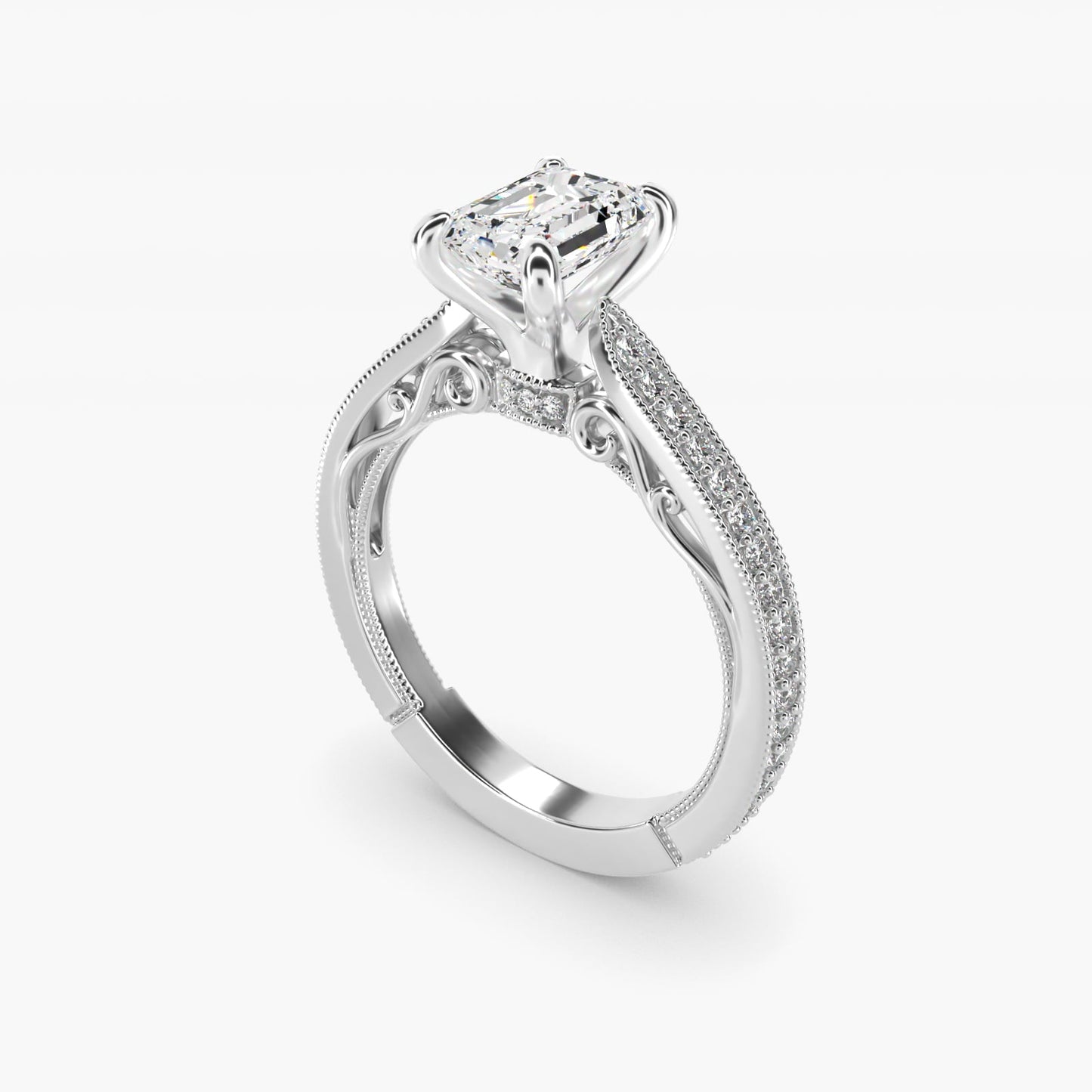 Enchanted Scroll Vintage-Style Engagement Ring In 18k White Gold By James Allen - Emerald Center