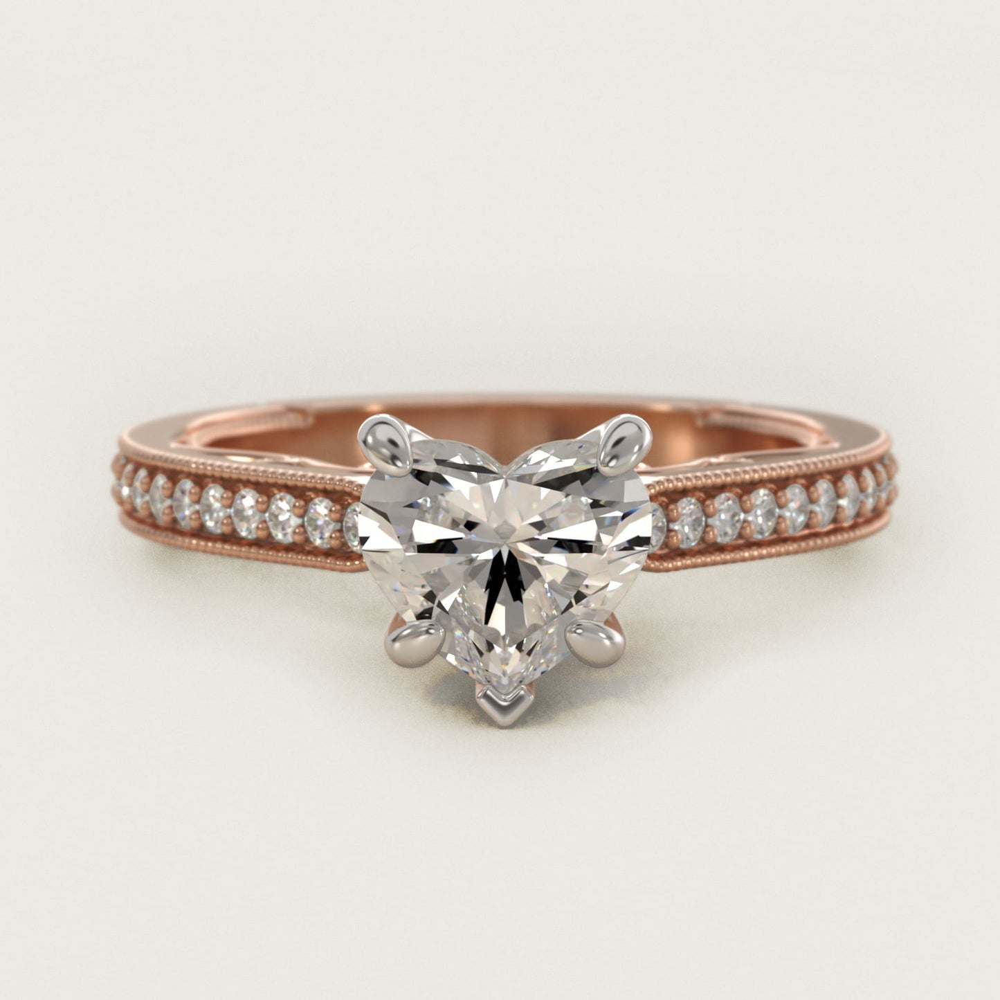 Enchanted Scroll Vintage-Style Engagement Ring In 14K Rose Gold By James Allen - Heart Center