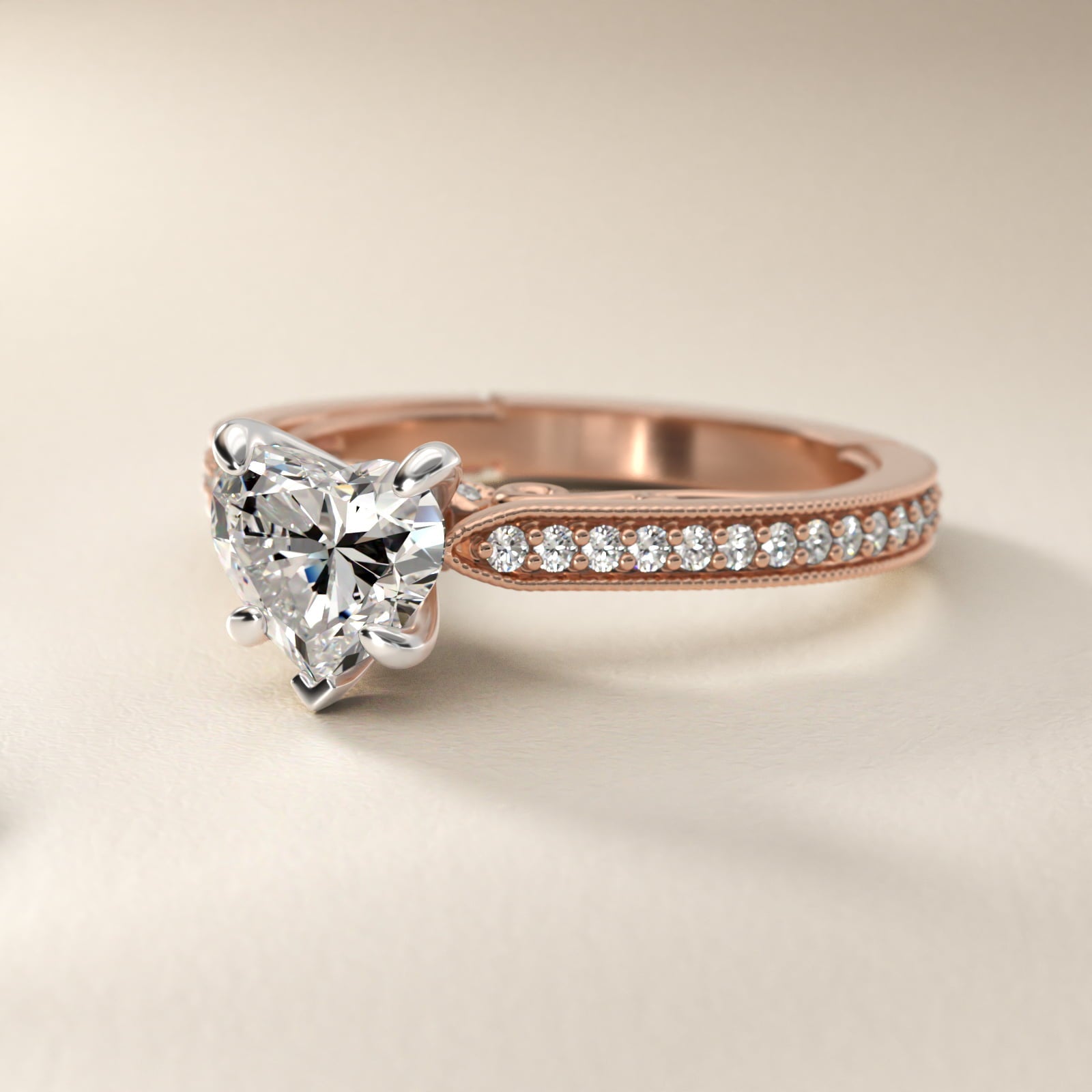 Enchanted Scroll Vintage-Style Engagement Ring In 18k Rose Gold By James Allen - Heart Center