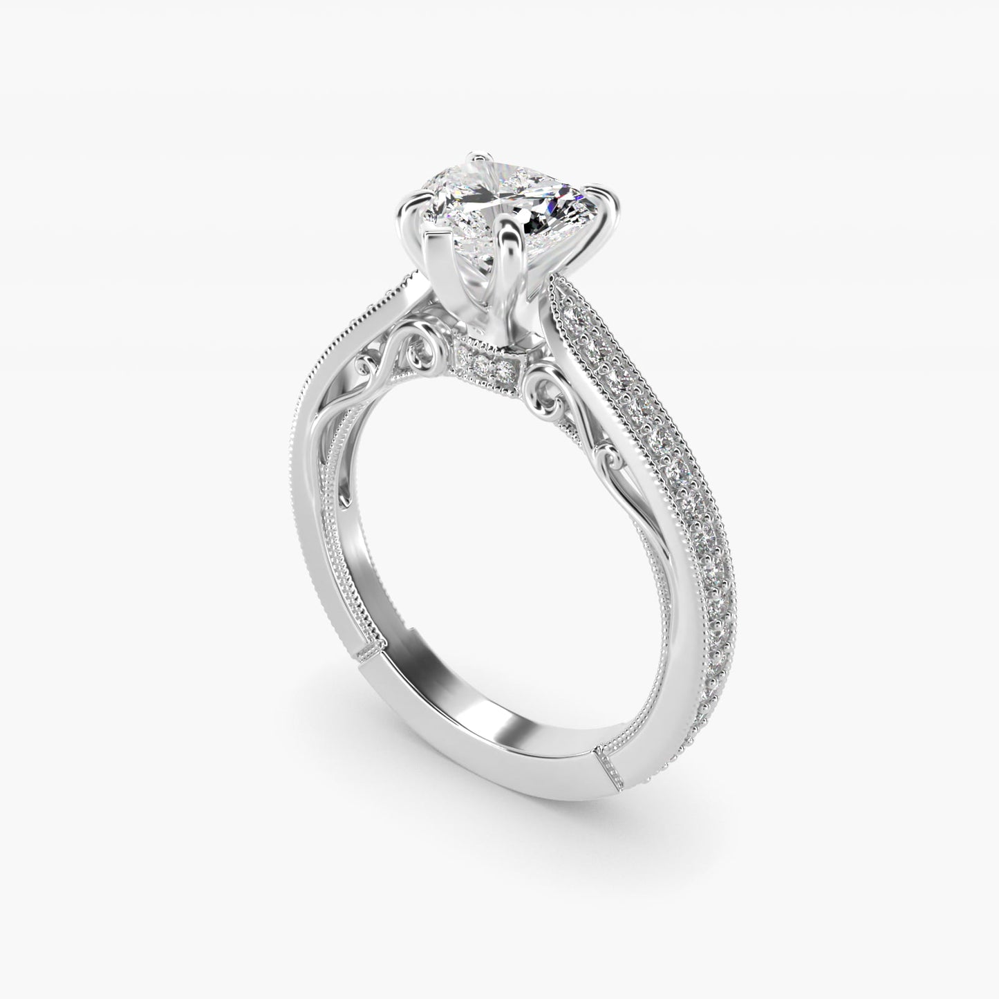 Enchanted Scroll Vintage-Style Engagement Ring In 14K White Gold By James Allen - Heart Center