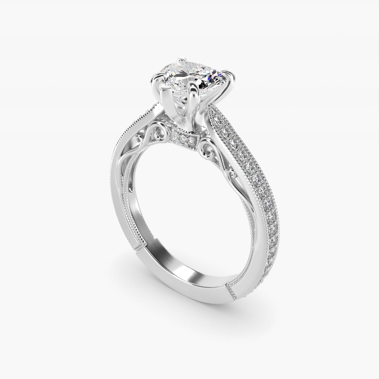 Enchanted Scroll Vintage-Style Engagement Ring In 14K White Gold By James Allen - Heart Center