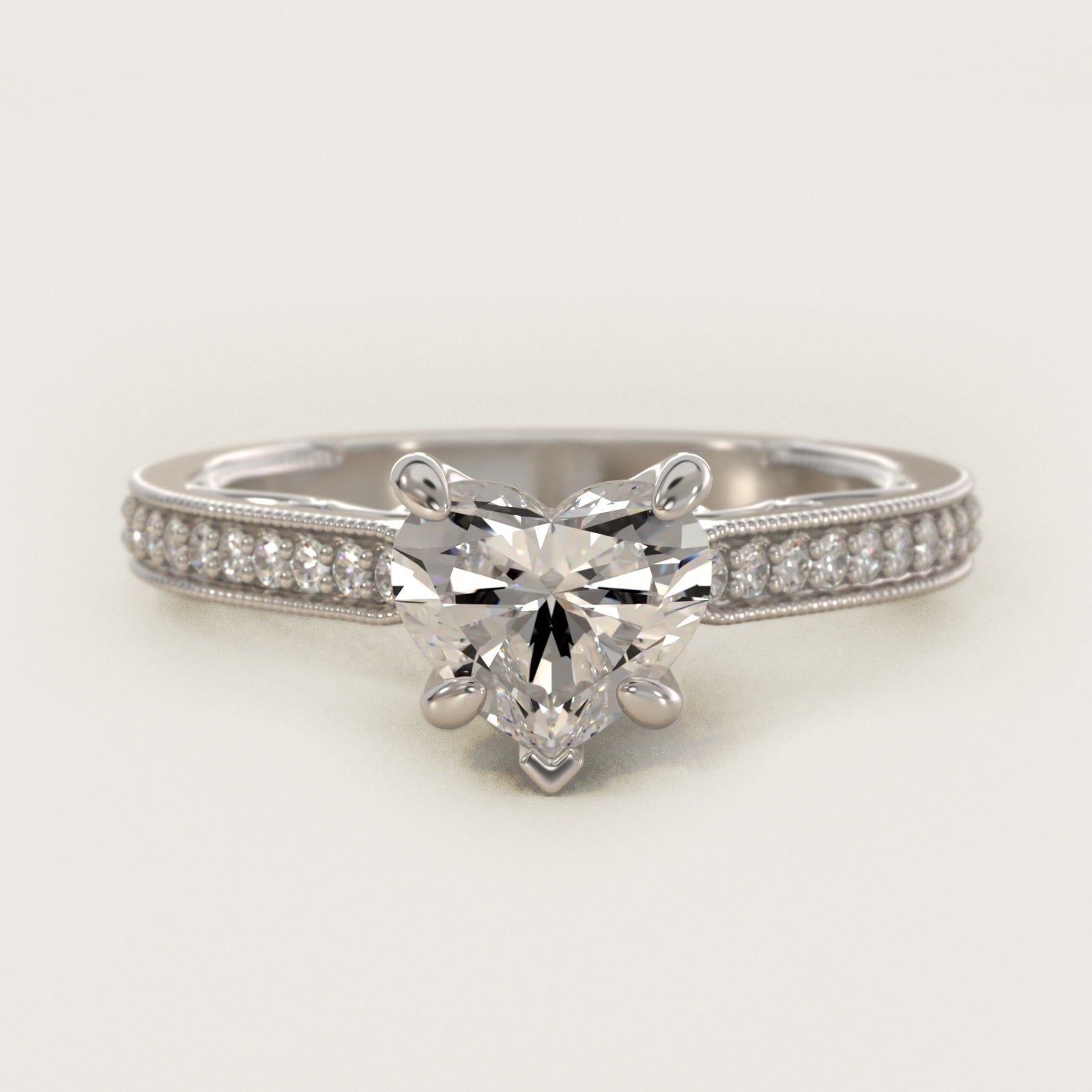 Enchanted Scroll Vintage-Style Engagement Ring In 18k White Gold By James Allen - Heart Center