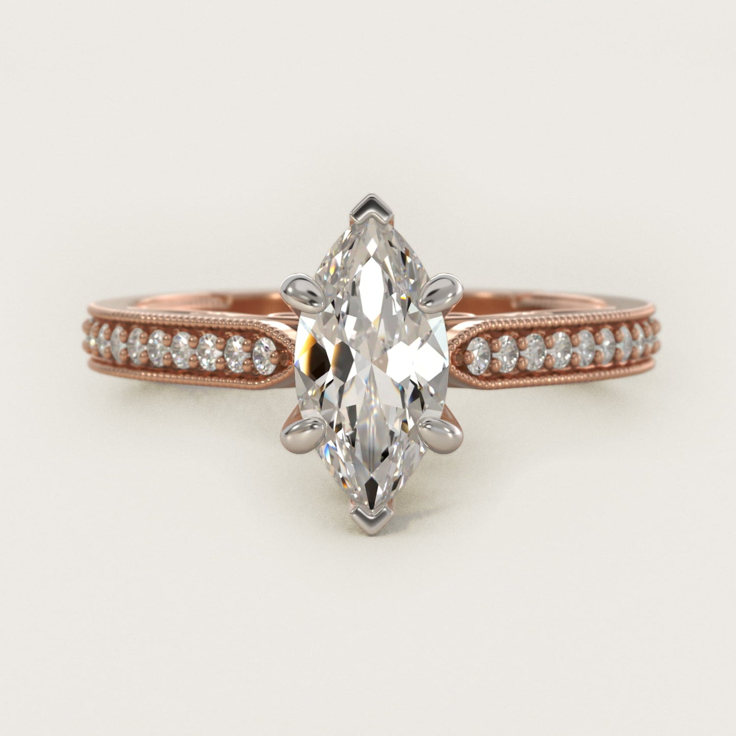 Enchanted Scroll Vintage-Style Engagement Ring In 14K Rose Gold By James Allen - Marquise Center