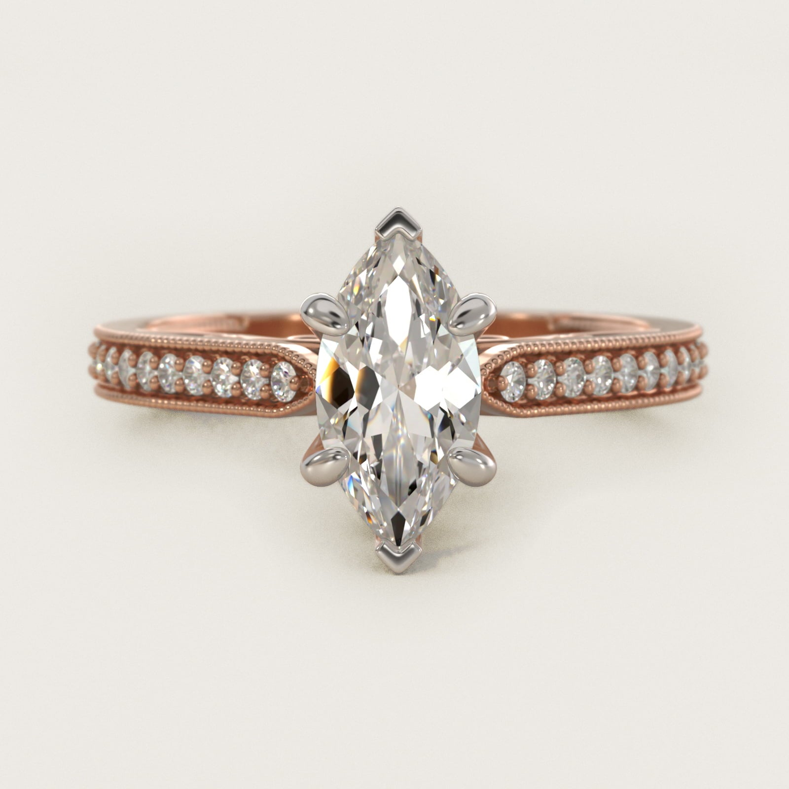 Enchanted Scroll Vintage-Style Engagement Ring In 14K Rose Gold By James Allen - Marquise Center
