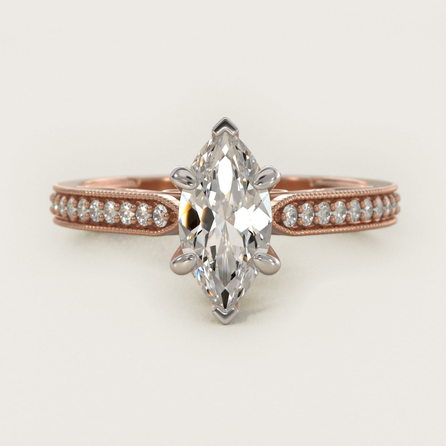 Enchanted Scroll Vintage-Style Engagement Ring In 18k Rose Gold By James Allen - Marquise Center