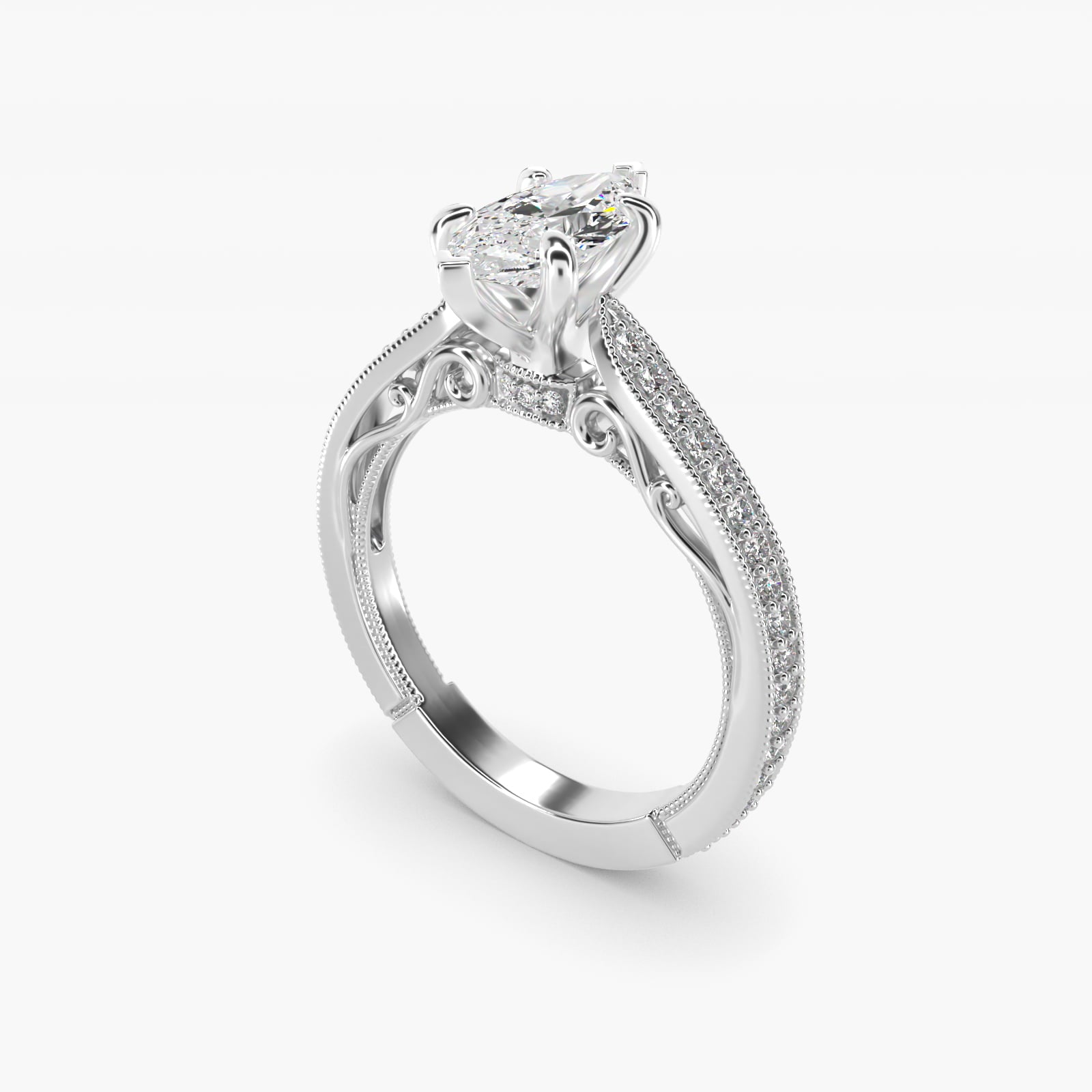 Enchanted Scroll Vintage-Style Engagement Ring In 14K White Gold By James Allen - Marquise Center