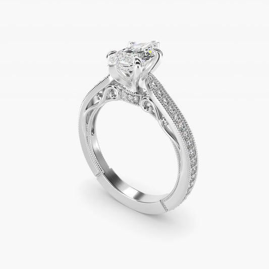 Enchanted Scroll Vintage-Style Engagement Ring In 14K White Gold By James Allen - Marquise Center