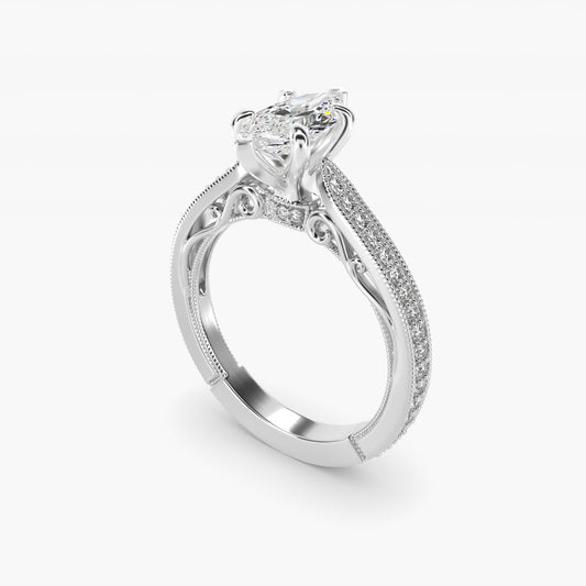 Enchanted Scroll Vintage-Style Engagement Ring In 18k White Gold By James Allen - Marquise Center