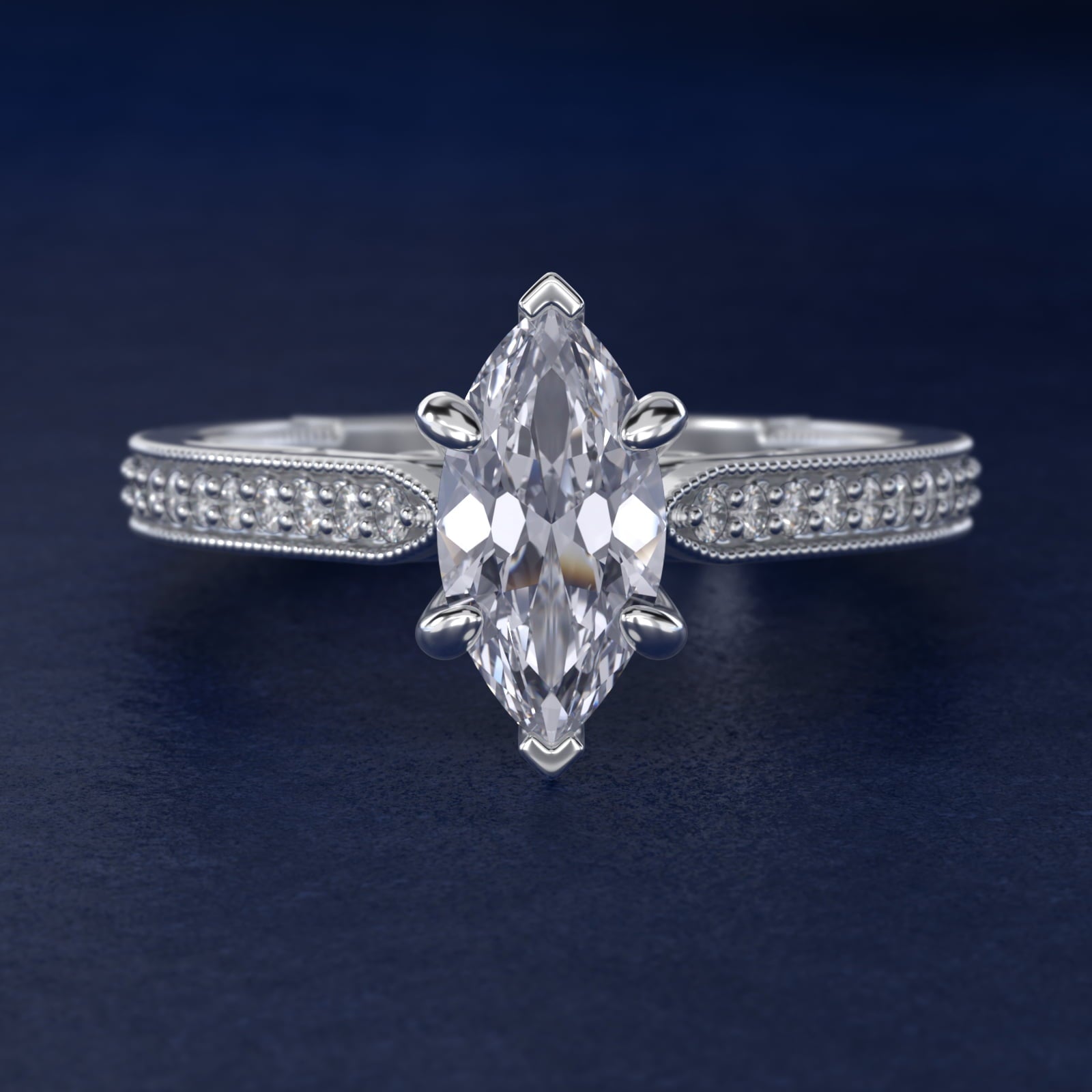 Enchanted Scroll Vintage-Style Engagement Ring In 14K White Gold By James Allen - Marquise Center