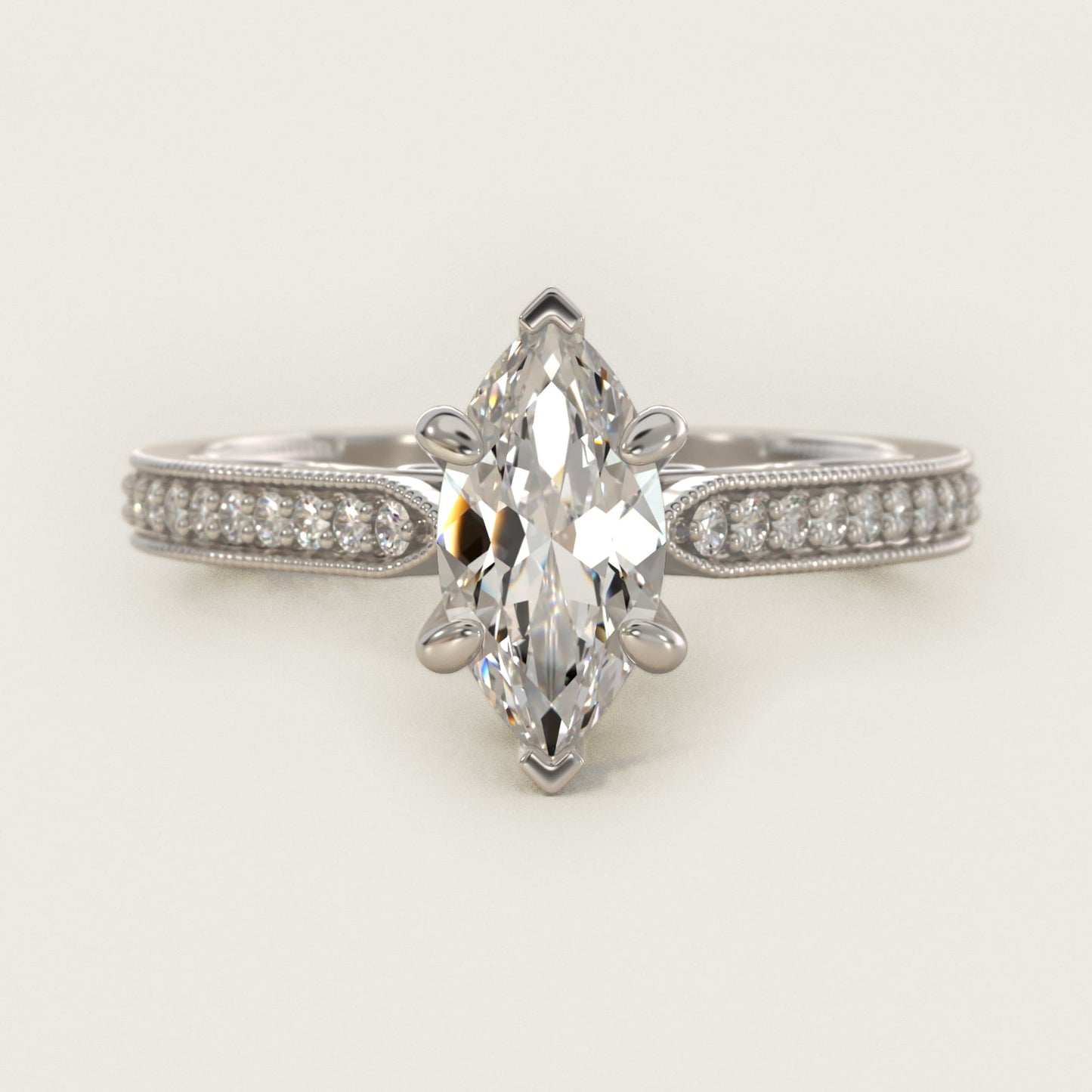 Enchanted Scroll Vintage-Style Engagement Ring In 14K White Gold By James Allen - Marquise Center
