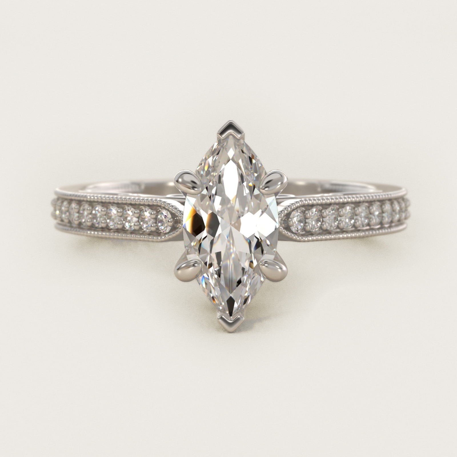 Enchanted Scroll Vintage-Style Engagement Ring In 14K White Gold By James Allen - Marquise Center