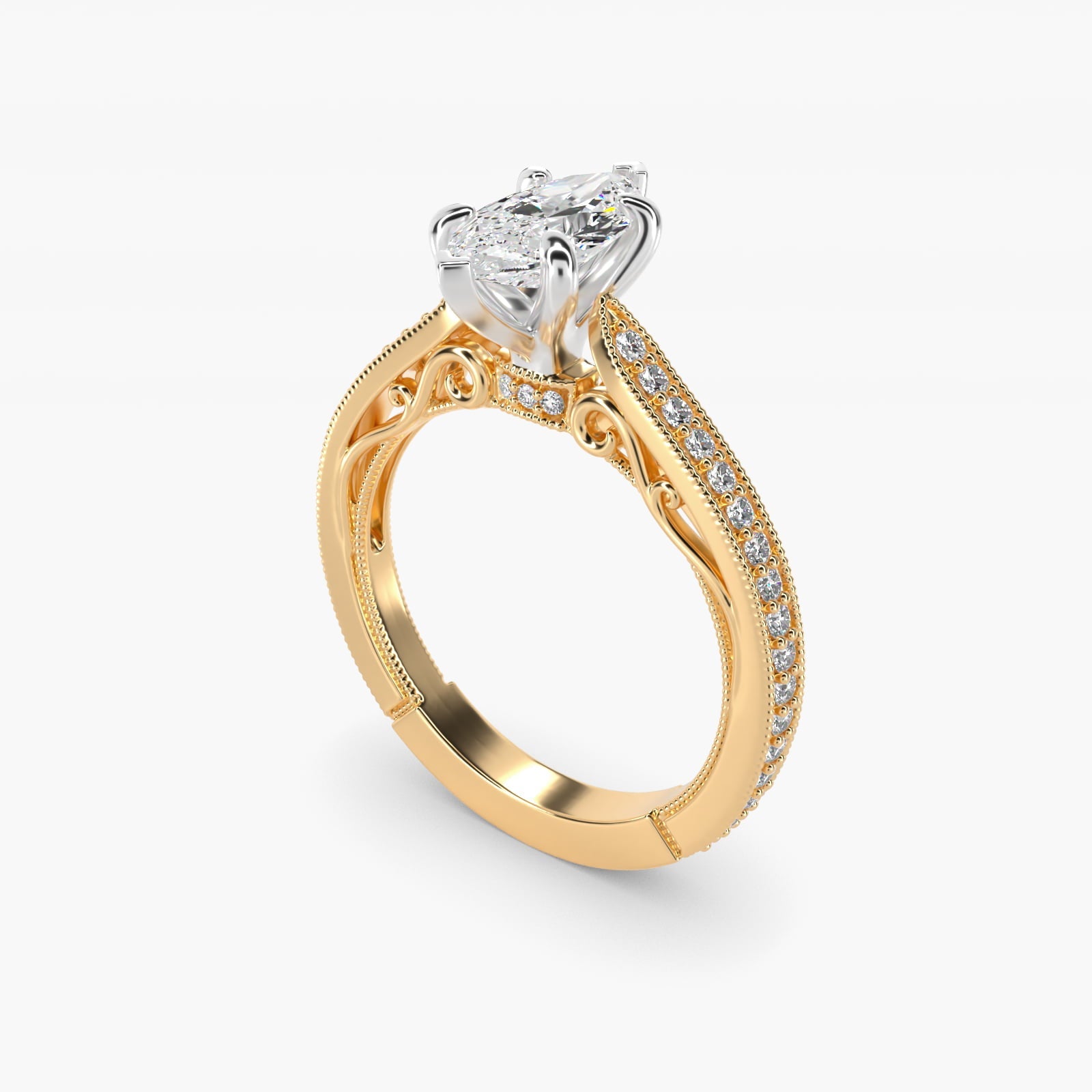 Enchanted Scroll Vintage-Style Engagement Ring In 18k Yellow Gold By James Allen - Marquise Center