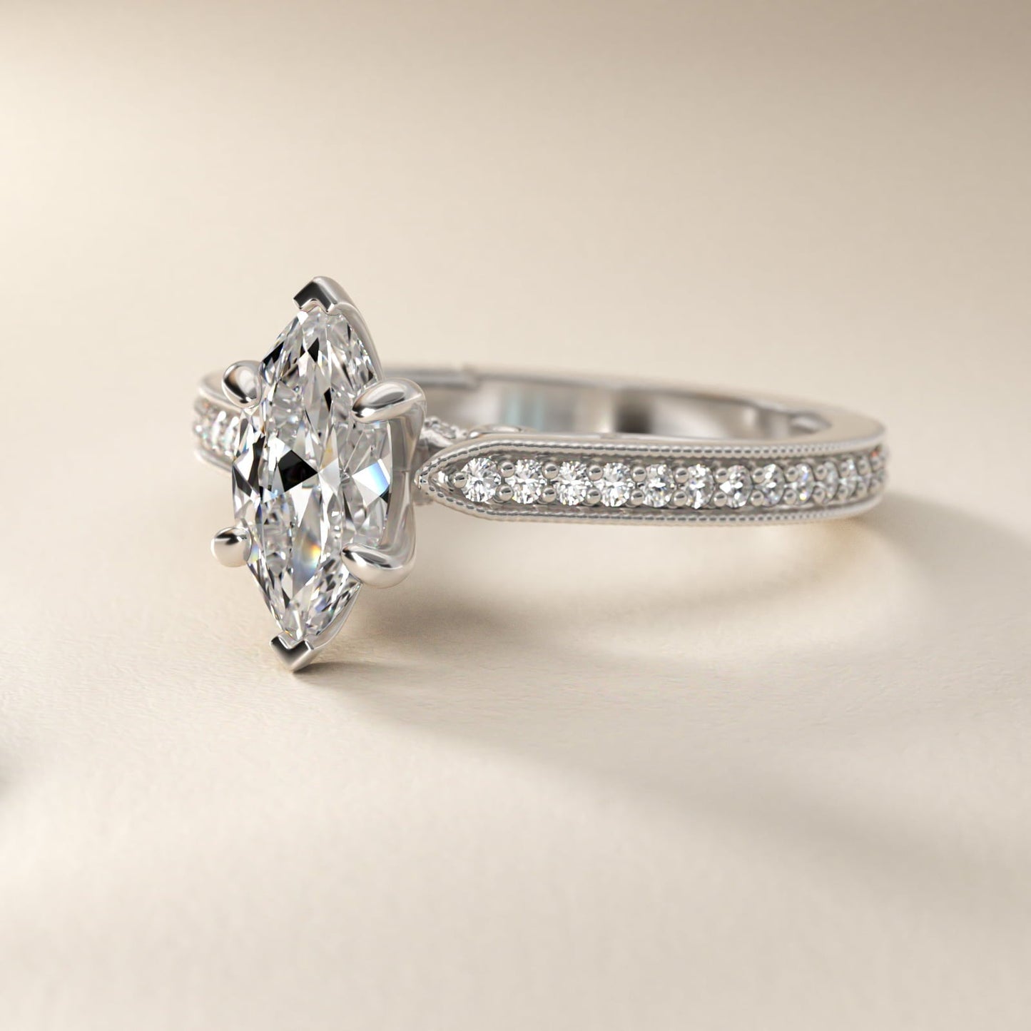 Enchanted Scroll Vintage-Style Engagement Ring In Platinum By James Allen - Marquise Center