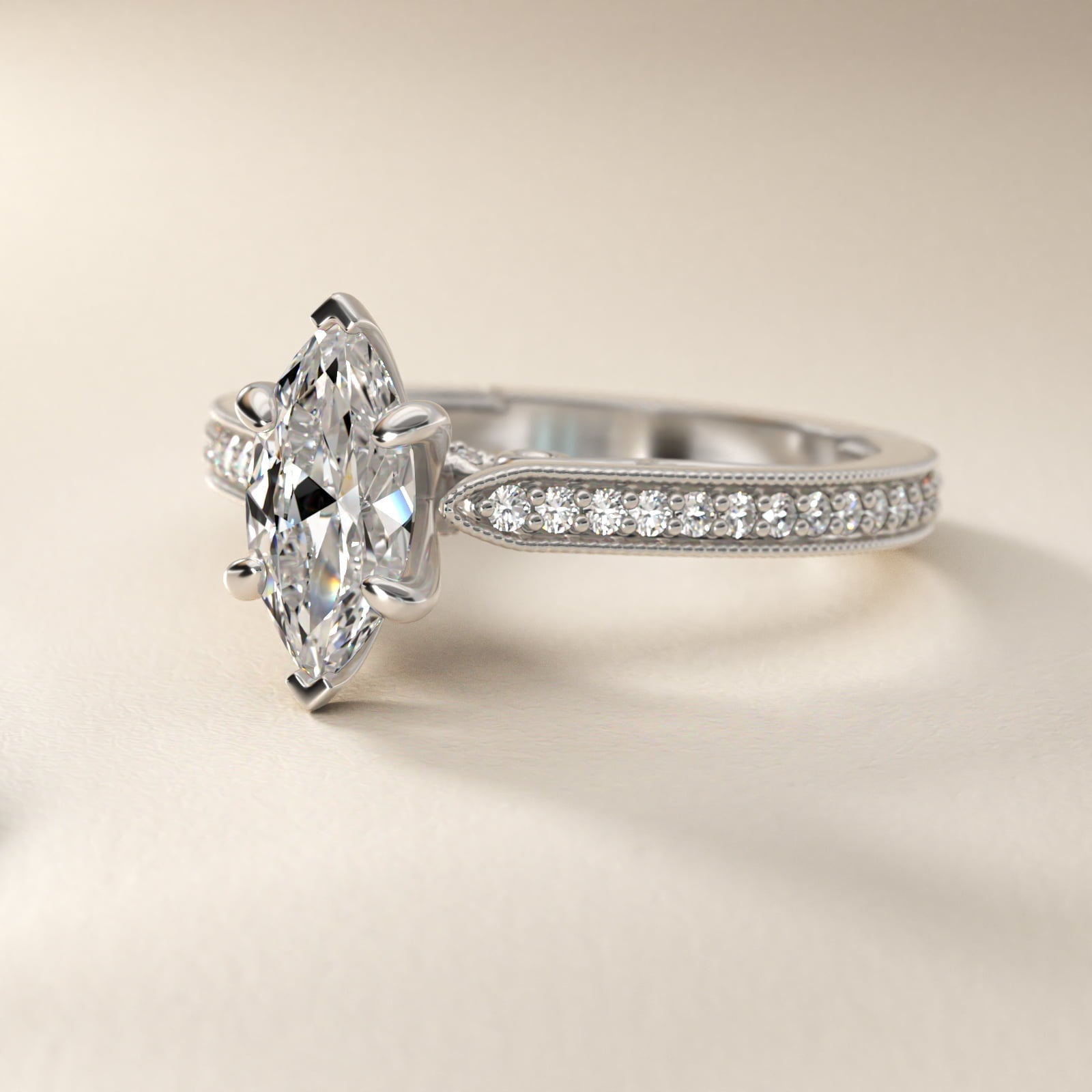 Enchanted Scroll Vintage-Style Engagement Ring In Platinum By James Allen - Marquise Center
