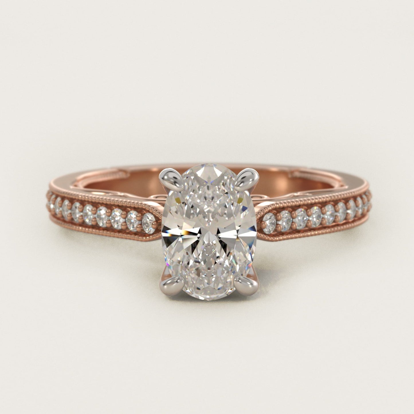 Enchanted Scroll Vintage-Style Engagement Ring In 18k Rose Gold By James Allen - Oval Center