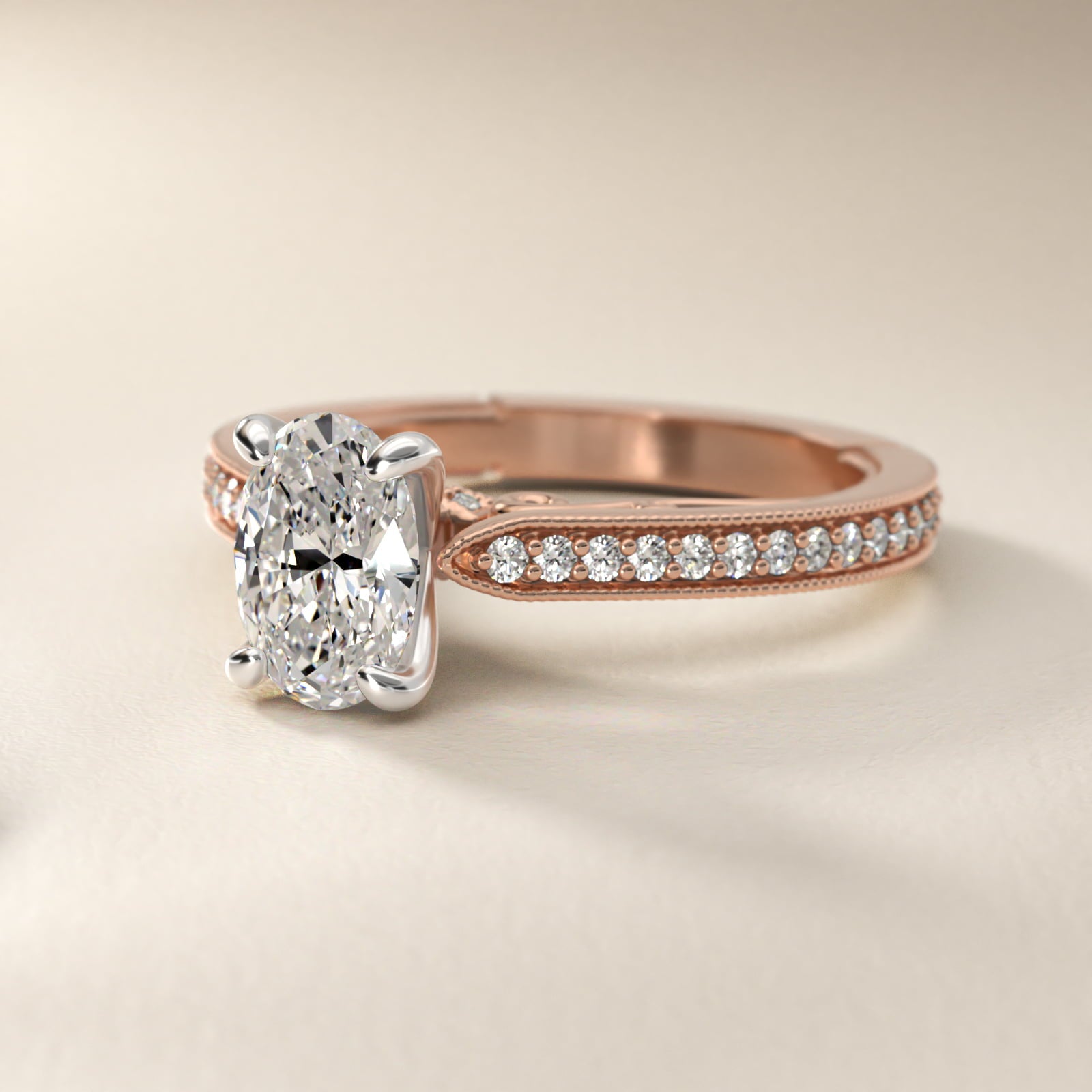Enchanted Scroll Vintage-Style Engagement Ring In 14K Rose Gold By James Allen - Oval Center