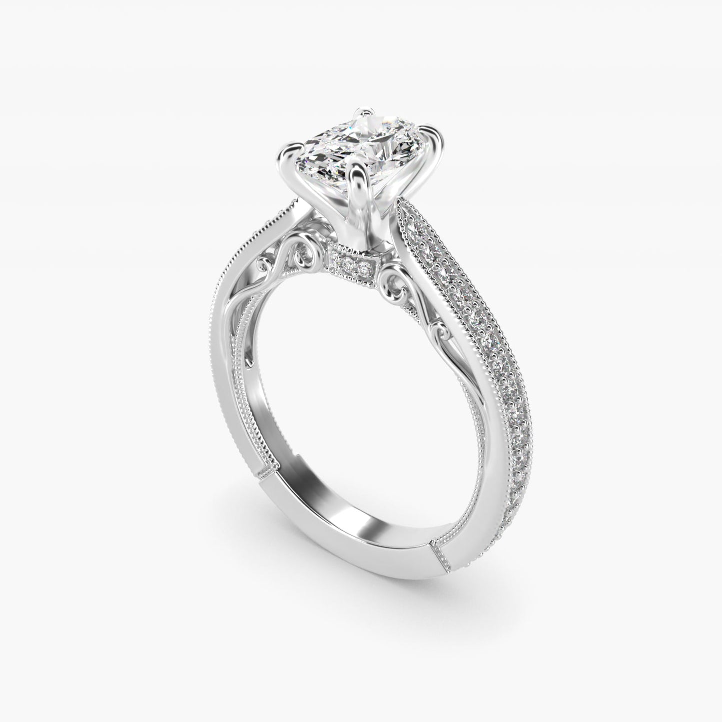 Enchanted Scroll Vintage-Style Engagement Ring In 14K White Gold By James Allen - Oval Center