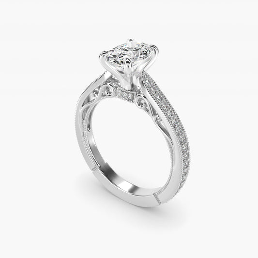 Enchanted Scroll Vintage-Style Engagement Ring In 18k White Gold By James Allen - Oval Center