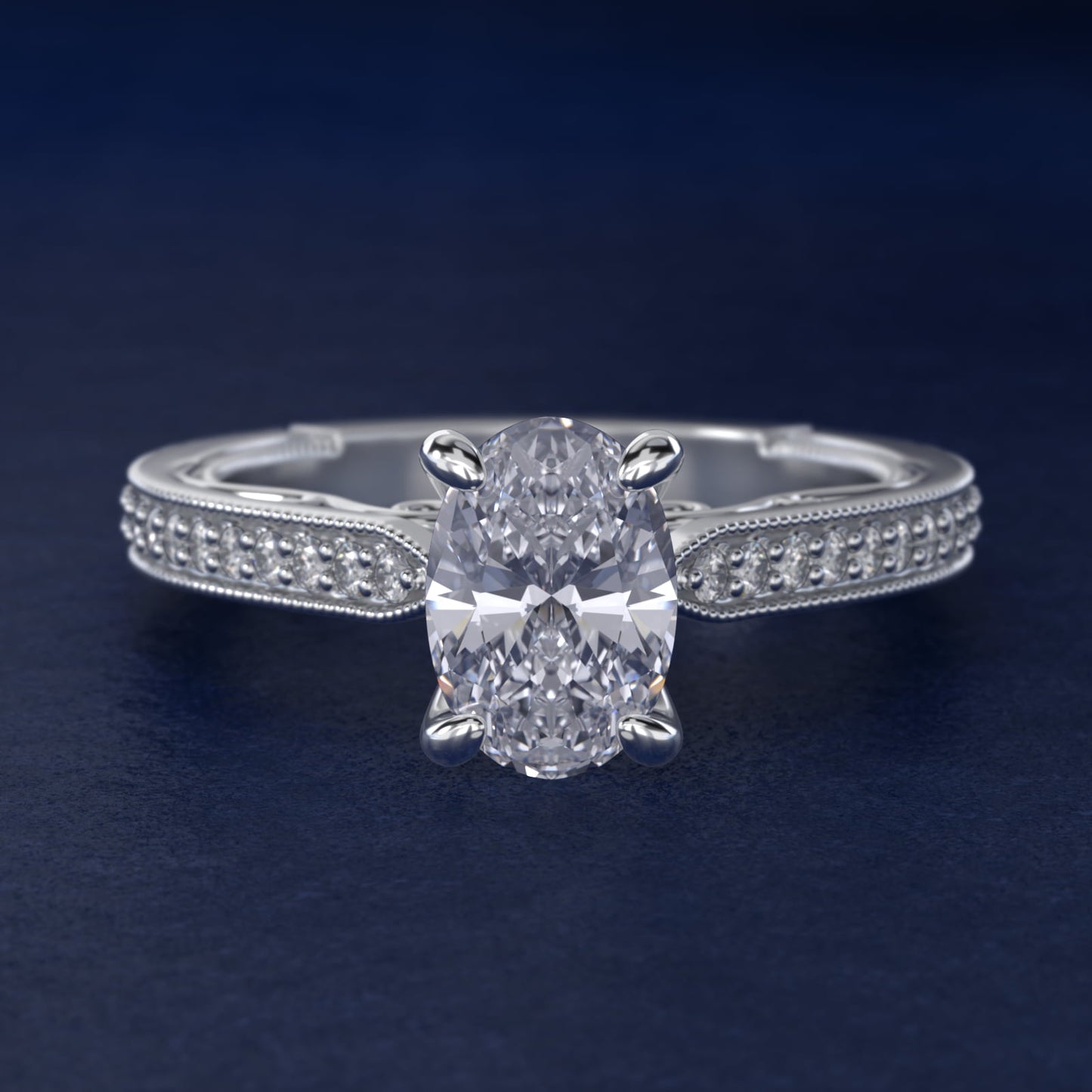 Enchanted Scroll Vintage-Style Engagement Ring In 14K White Gold By James Allen - Oval Center