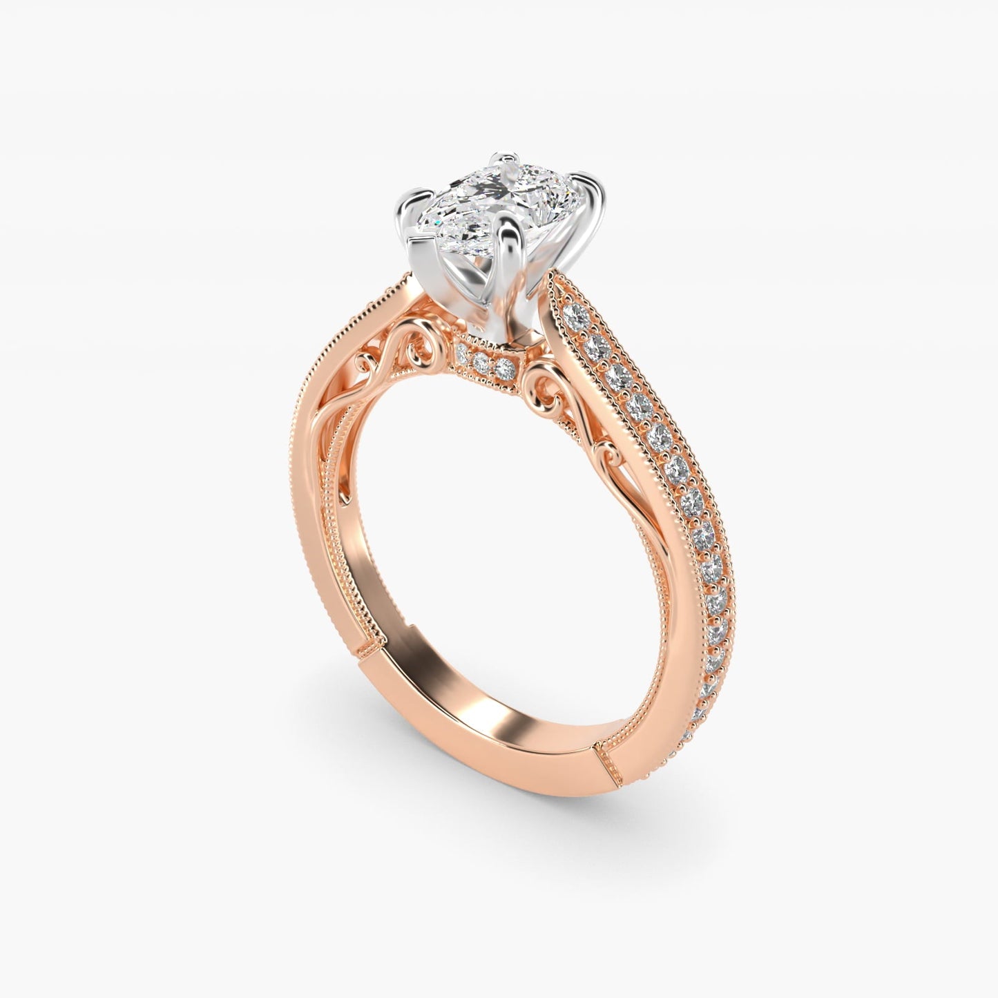 Enchanted Scroll Vintage-Style Engagement Ring In 18k Rose Gold By James Allen - Pear Center