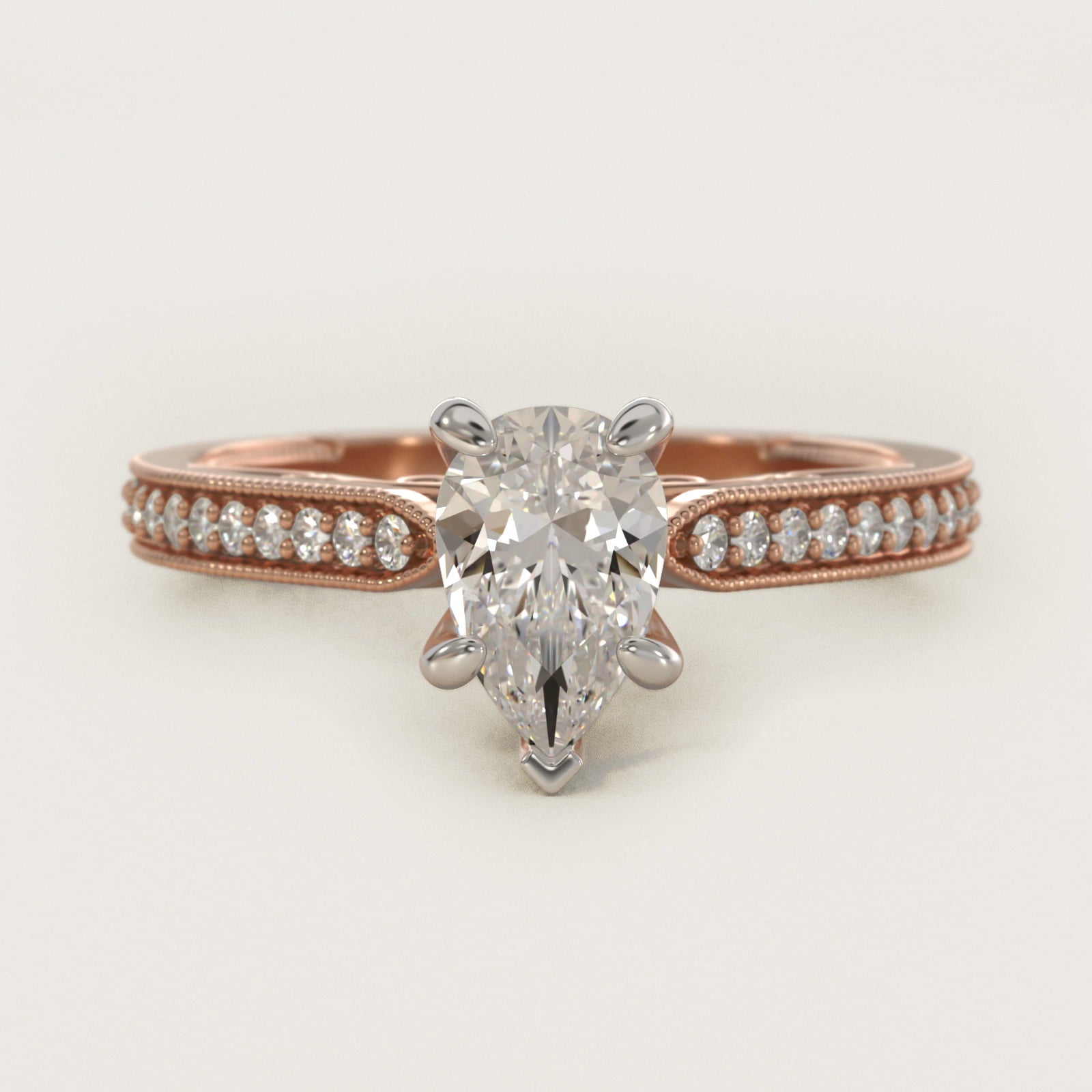 Enchanted Scroll Vintage-Style Engagement Ring In 18k Rose Gold By James Allen - Pear Center
